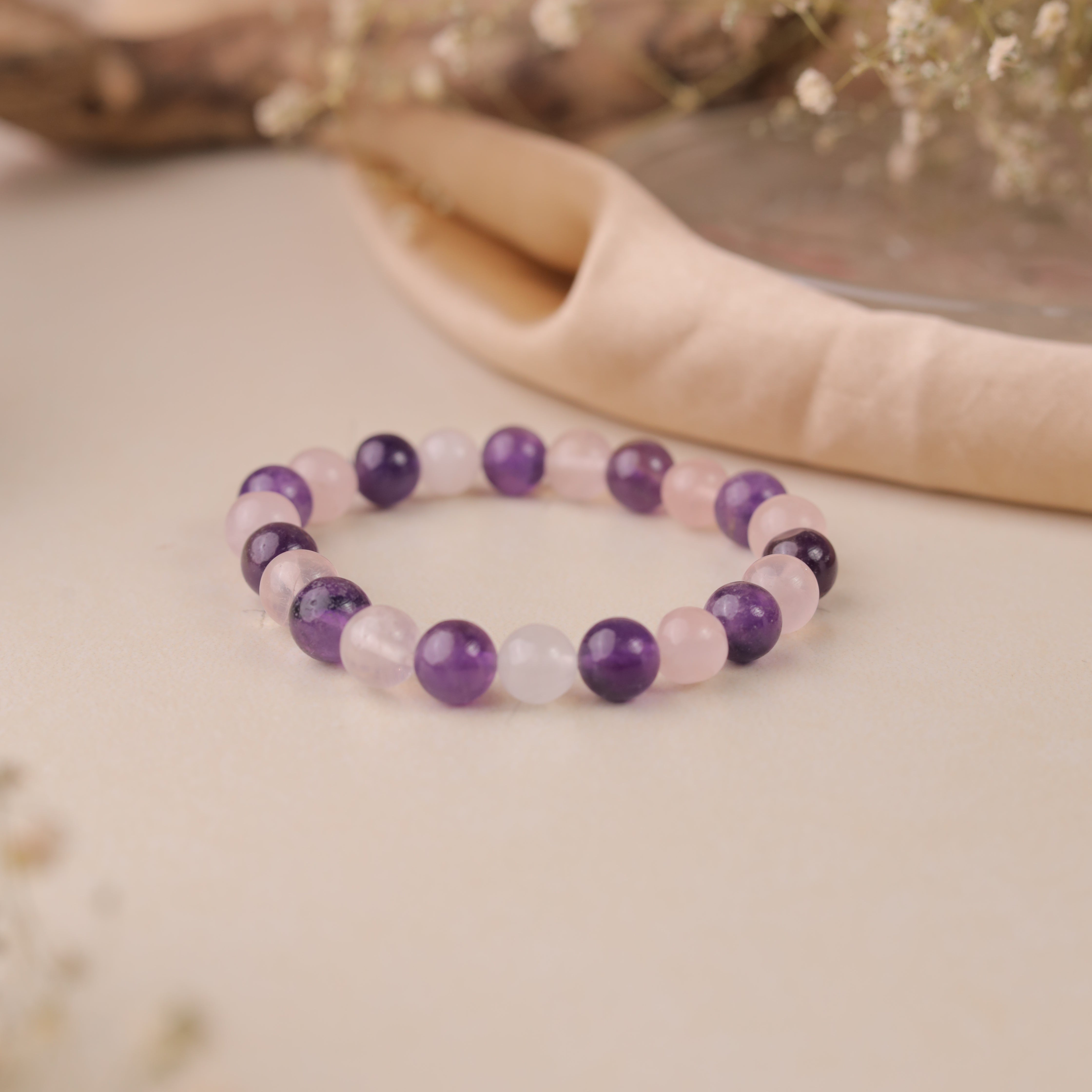 COMBINATION BRACELET (ROSE QUARTZ +AMETHYST)