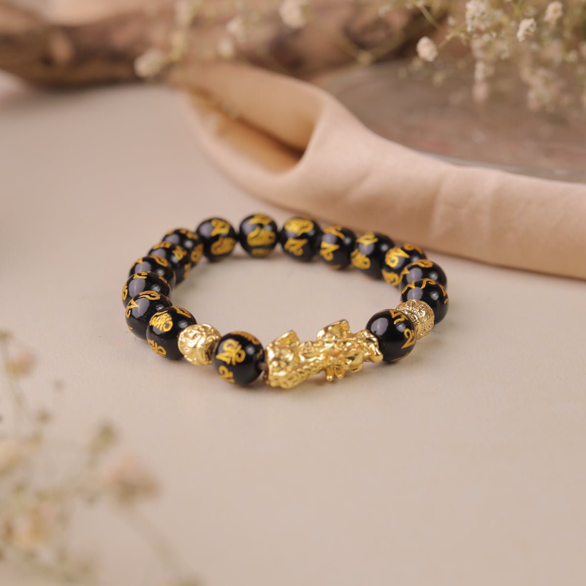 OM MANI PADME HUM BLACK ONYX BRACELET