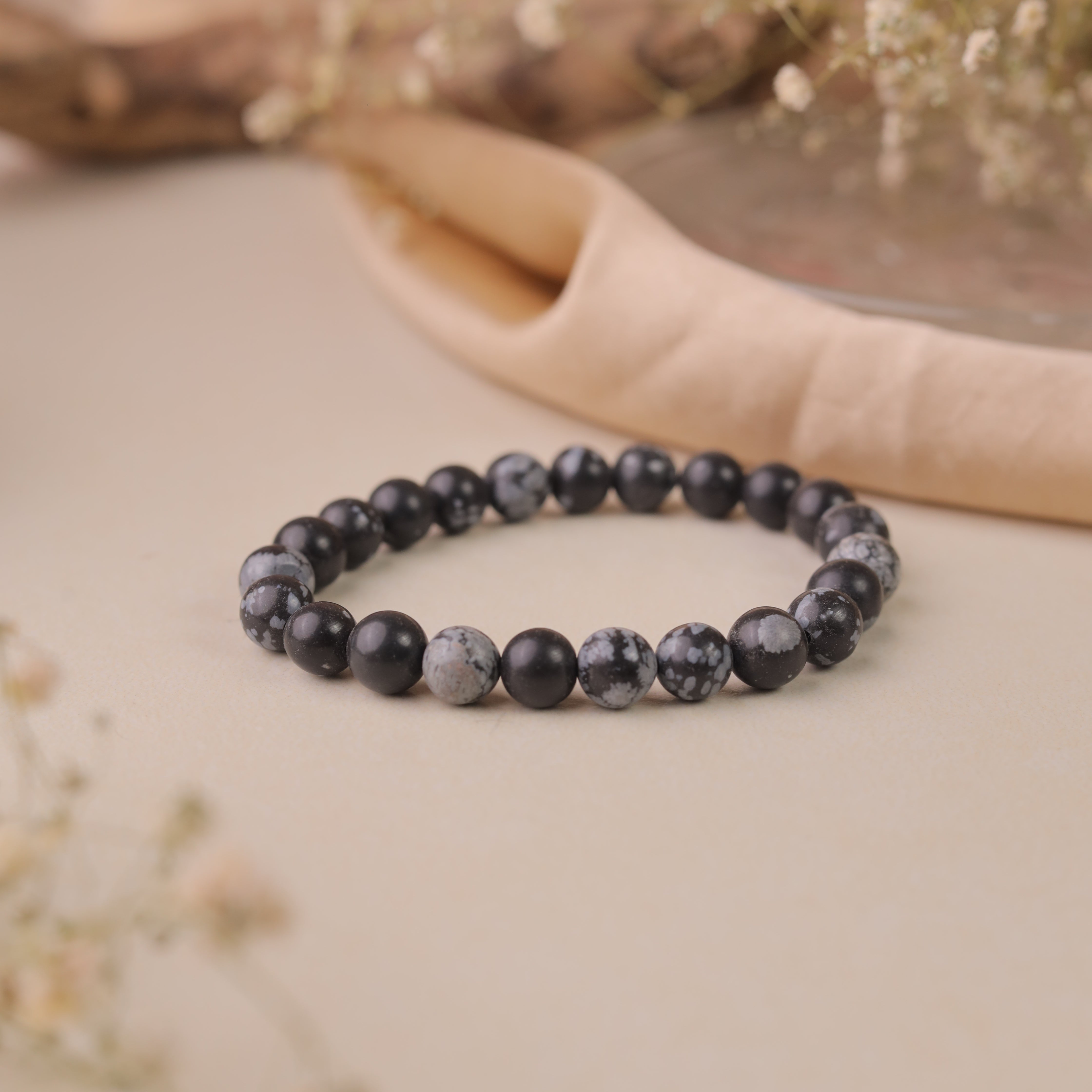 NATURAL SNOWFLAKE OBSIDIAN BRACELET