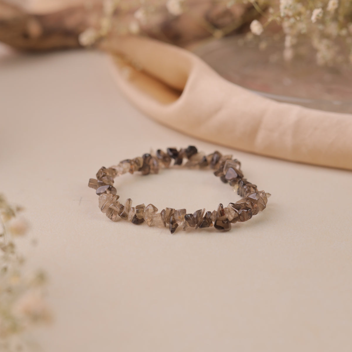 NATURAL SMOKY QUARTZ STONE CHIPS STONE BRACELET