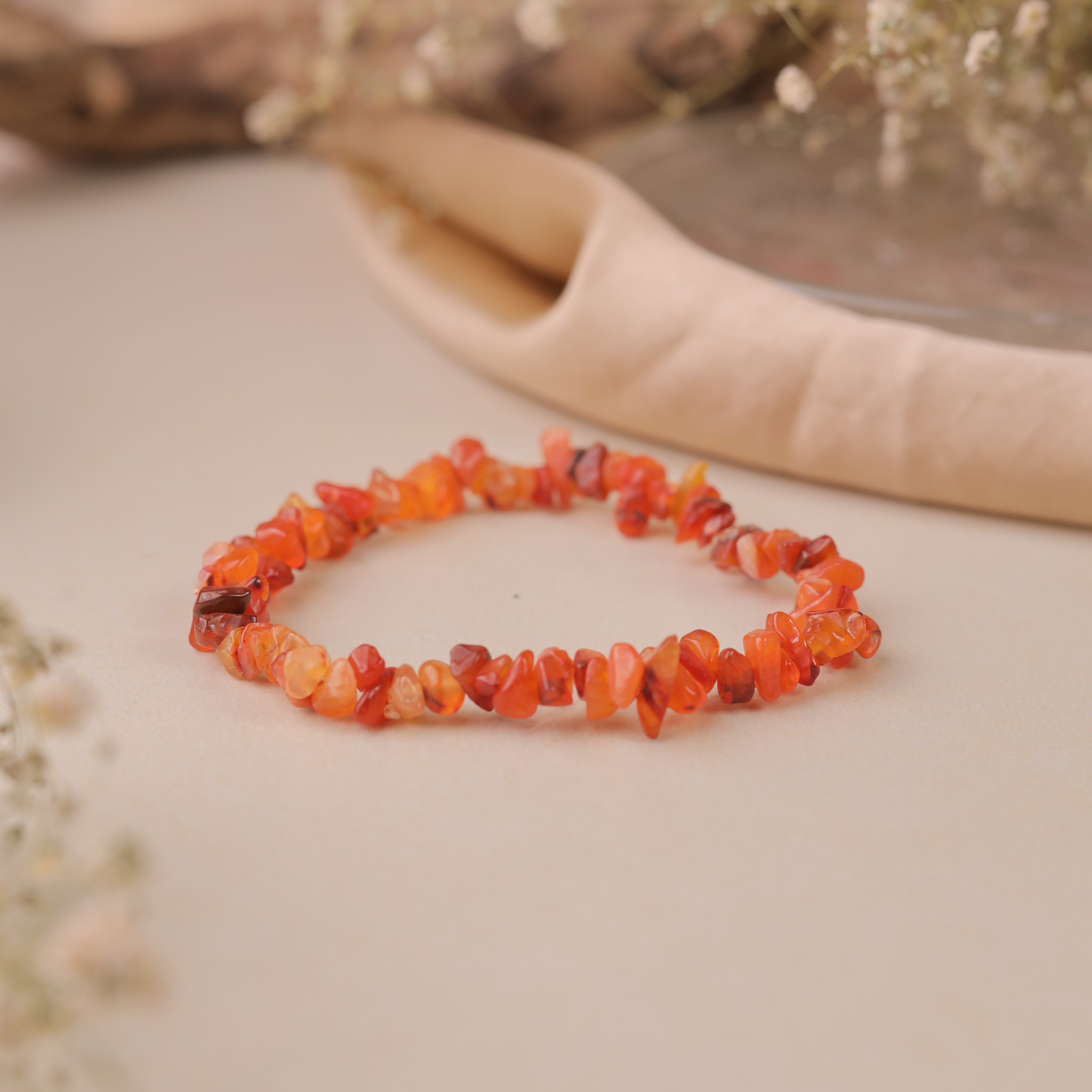 NATURAL CARNELIAN CHIPS STONE BRACELET