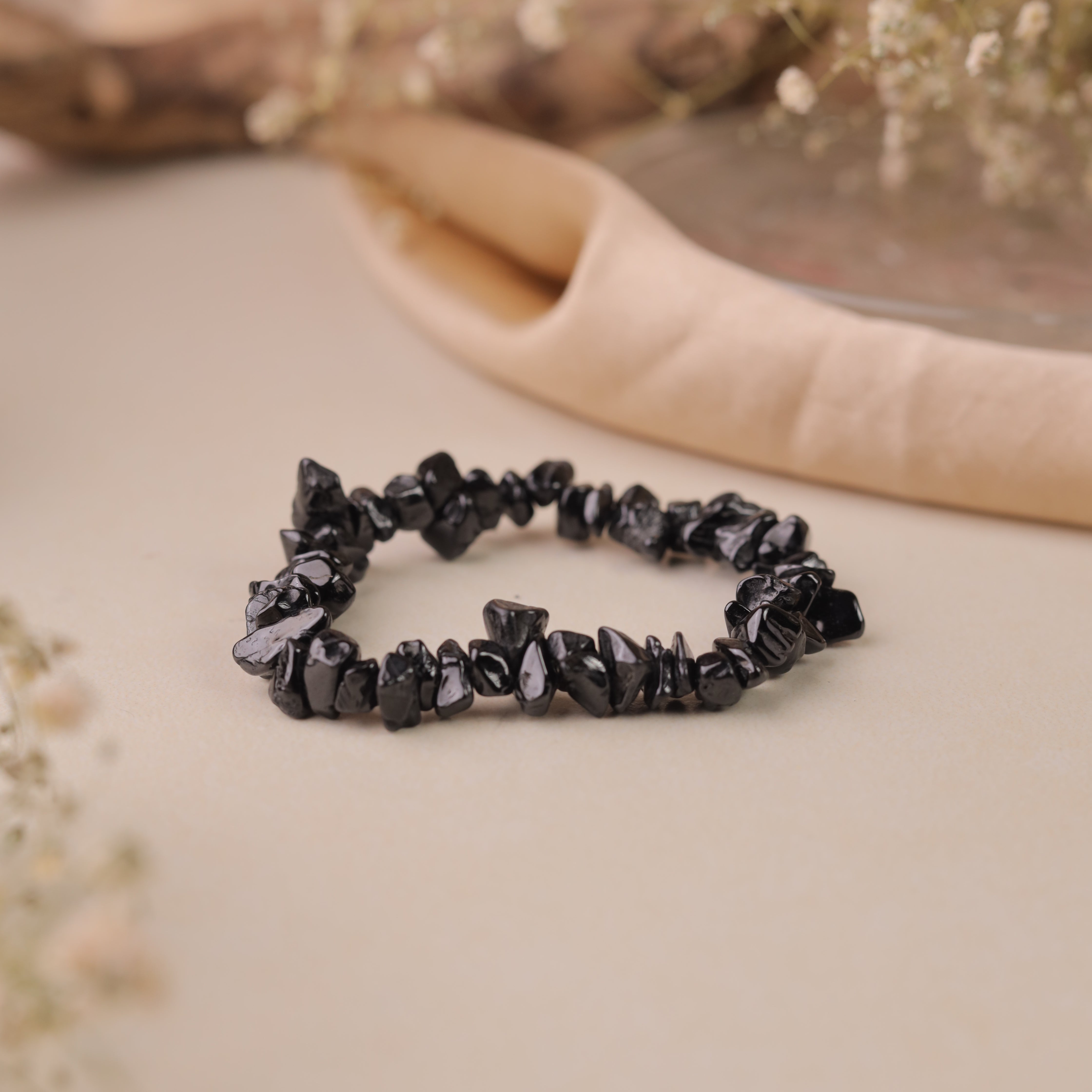 NATURAL BLACK TOURMALINE CHIPS BRACELET