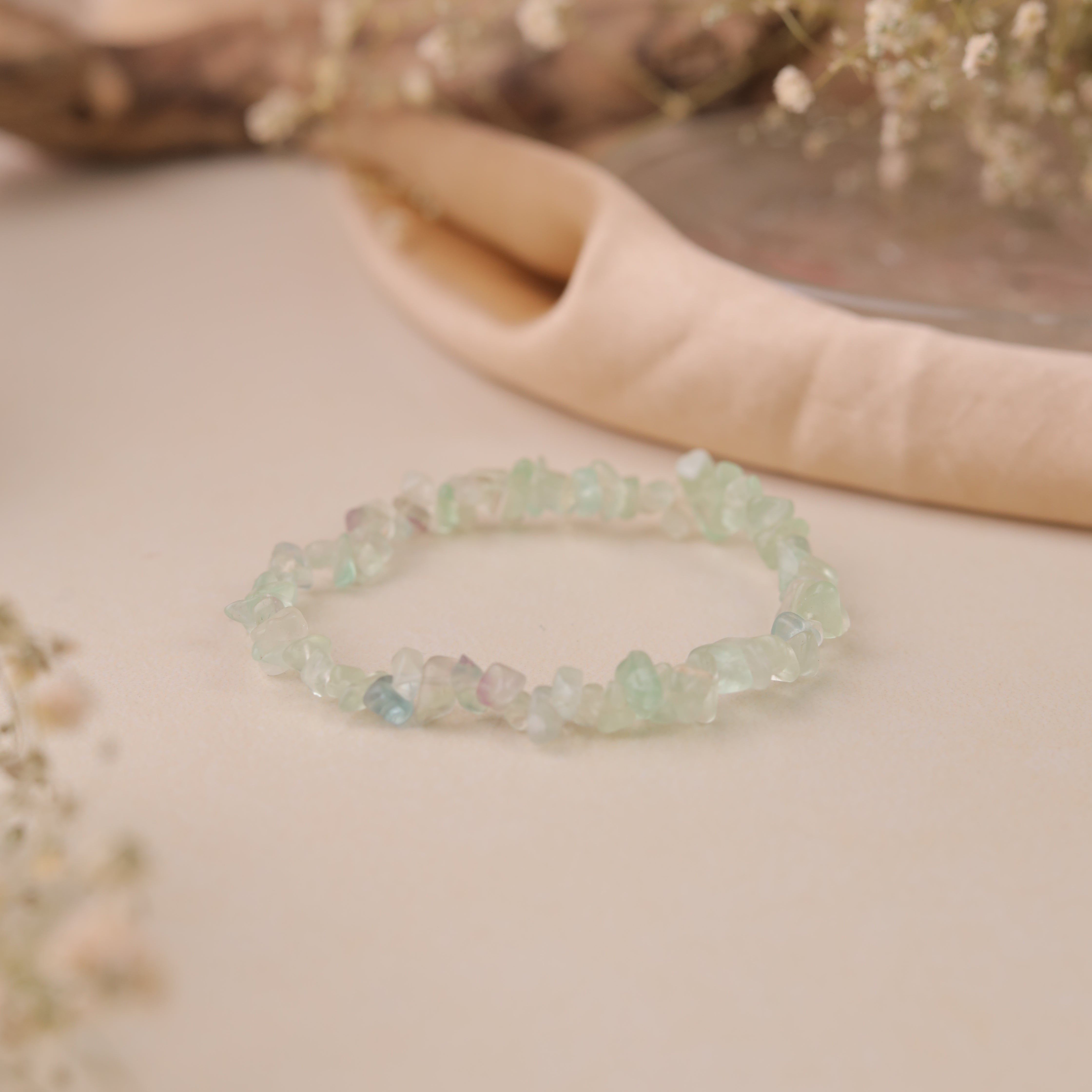 NATURAL MULTI FLUORITE CHIPS STONE BRACELET