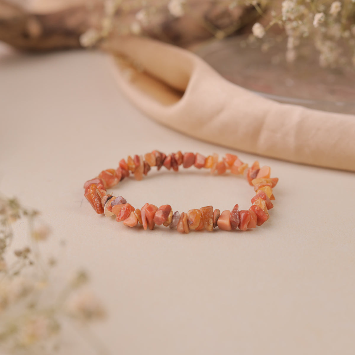 NATURAL ORANGE AVENTURINE CHIPS STONE BRACELET