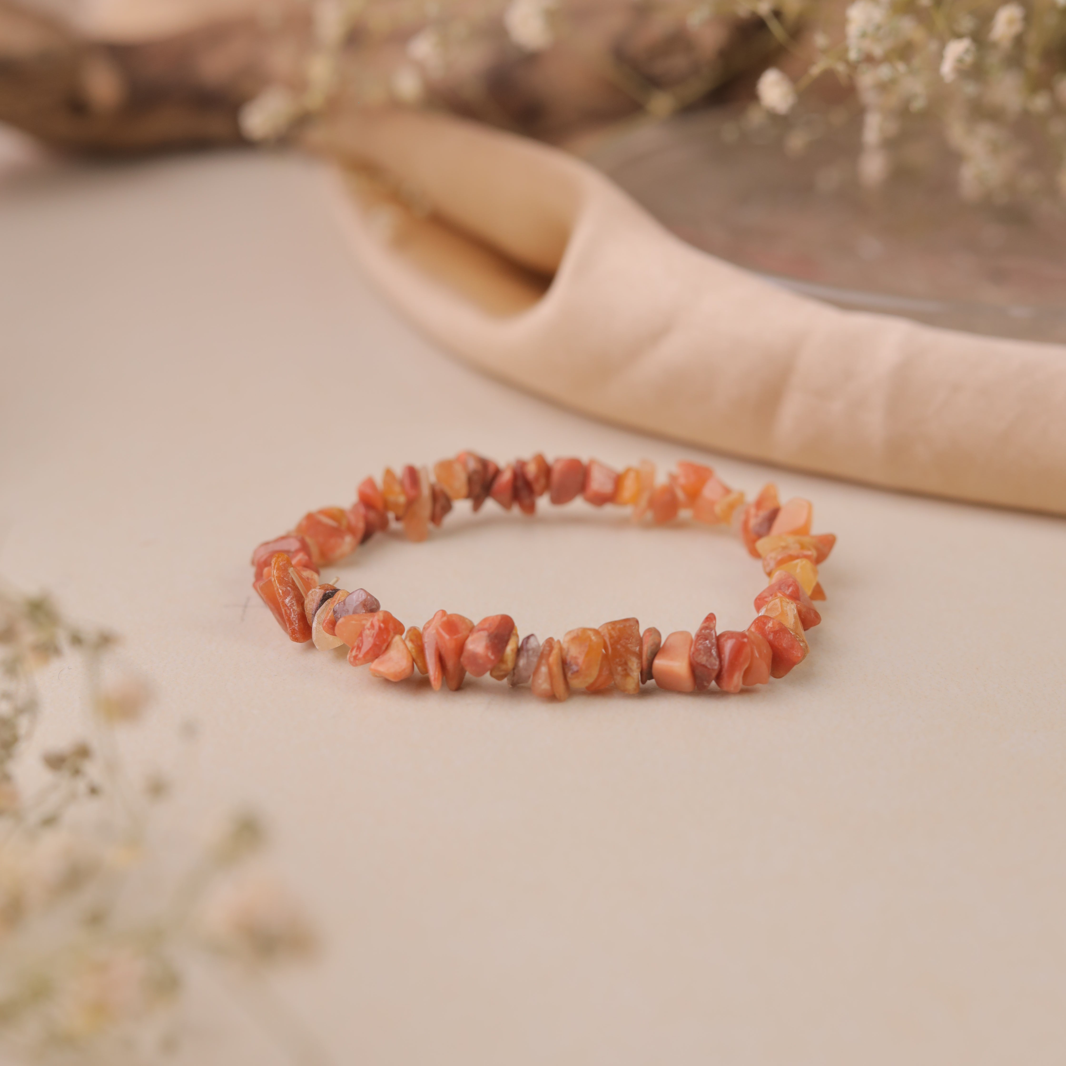 NATURAL ORANGE AVENTURINE CHIPS STONE BRACELET