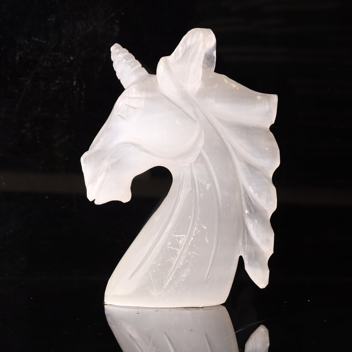 Natural Selenite Unicorn Hand Carved Sculpture Figurine 226g