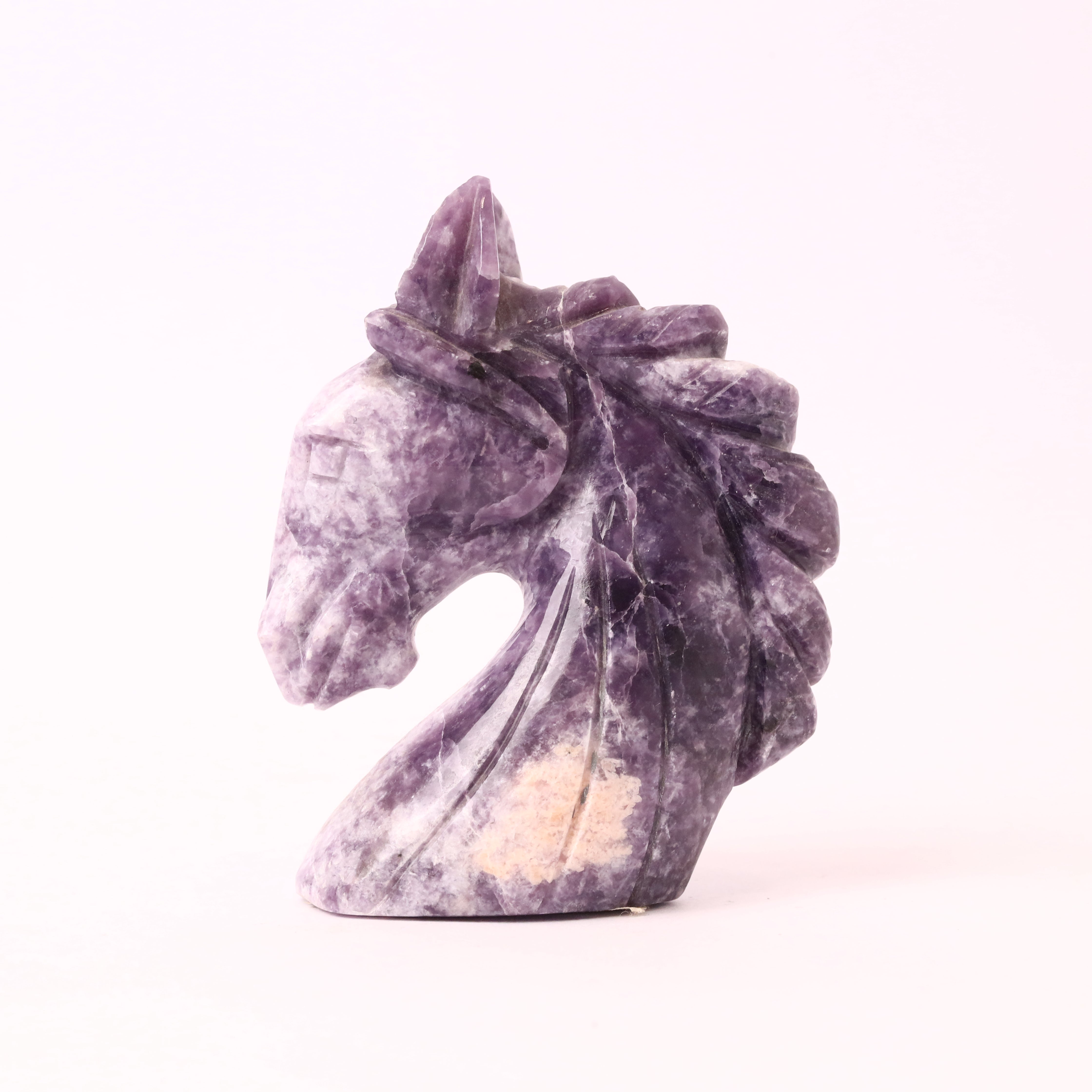 Natural Lepidolite Horse Hand Carved Sculpture Figurine 235g