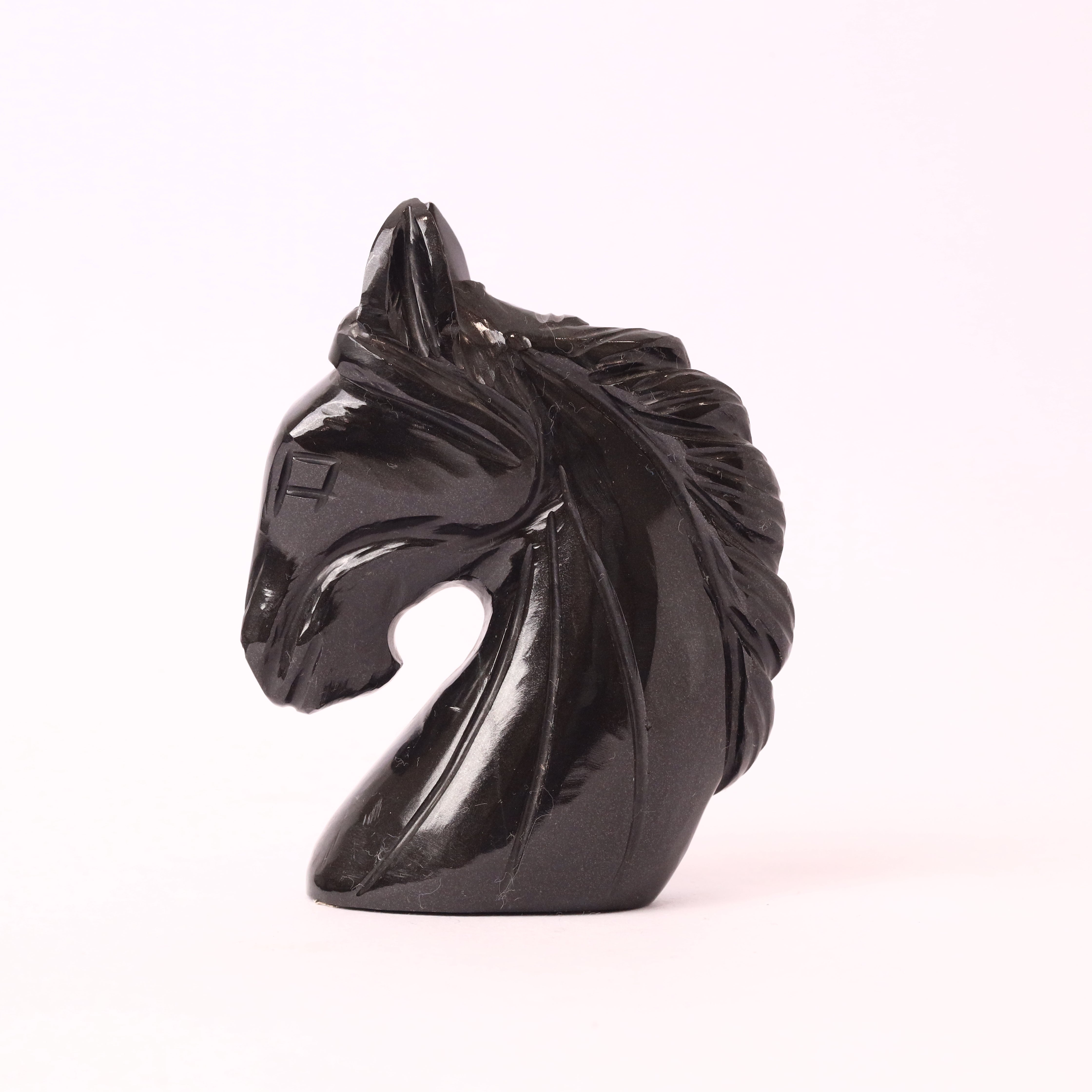 Natural black Agate Horse Hand Carved Sculpture Figurine 260g