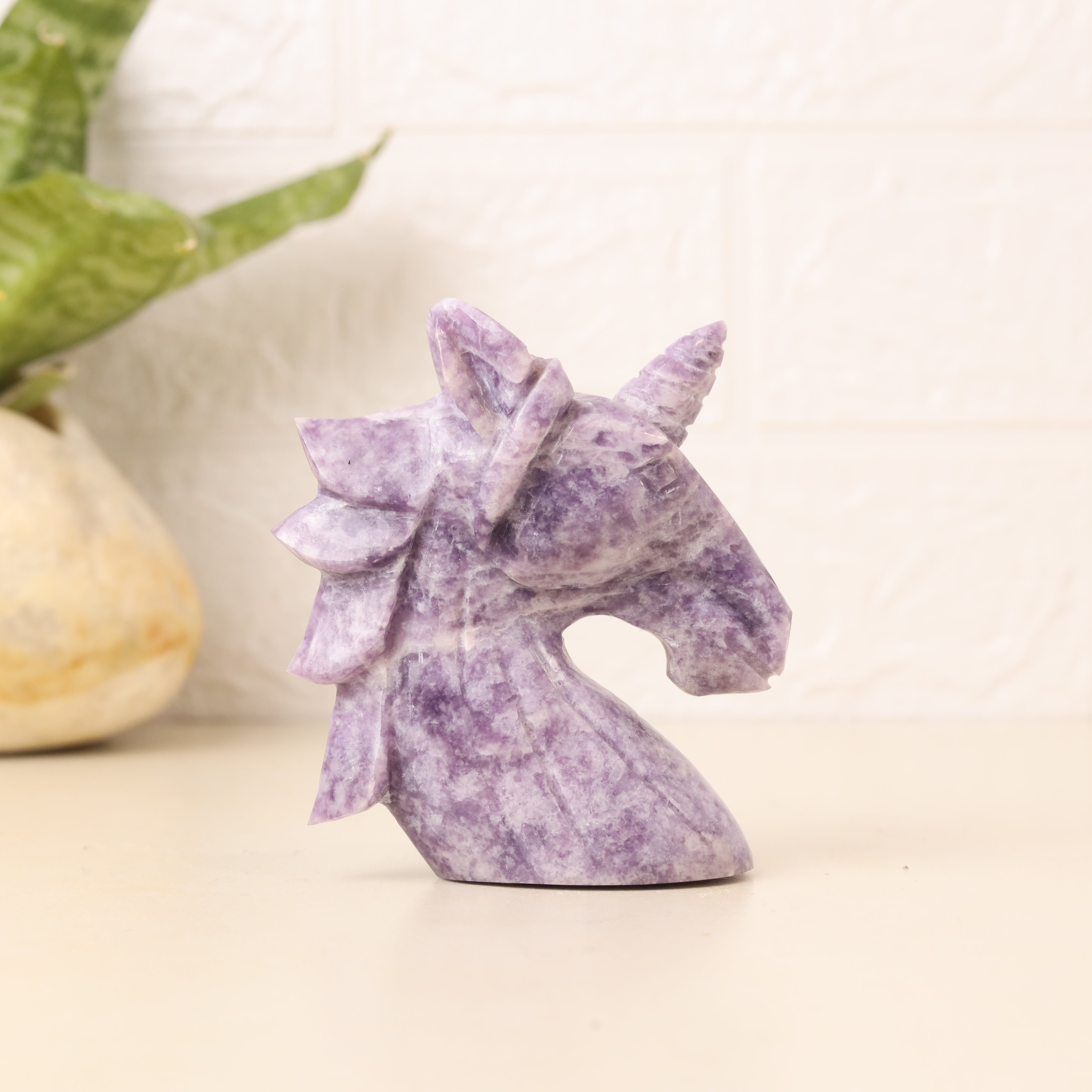 Natural Lepidolite Unicorn Hand Carved Sculpture Figurine 248g
