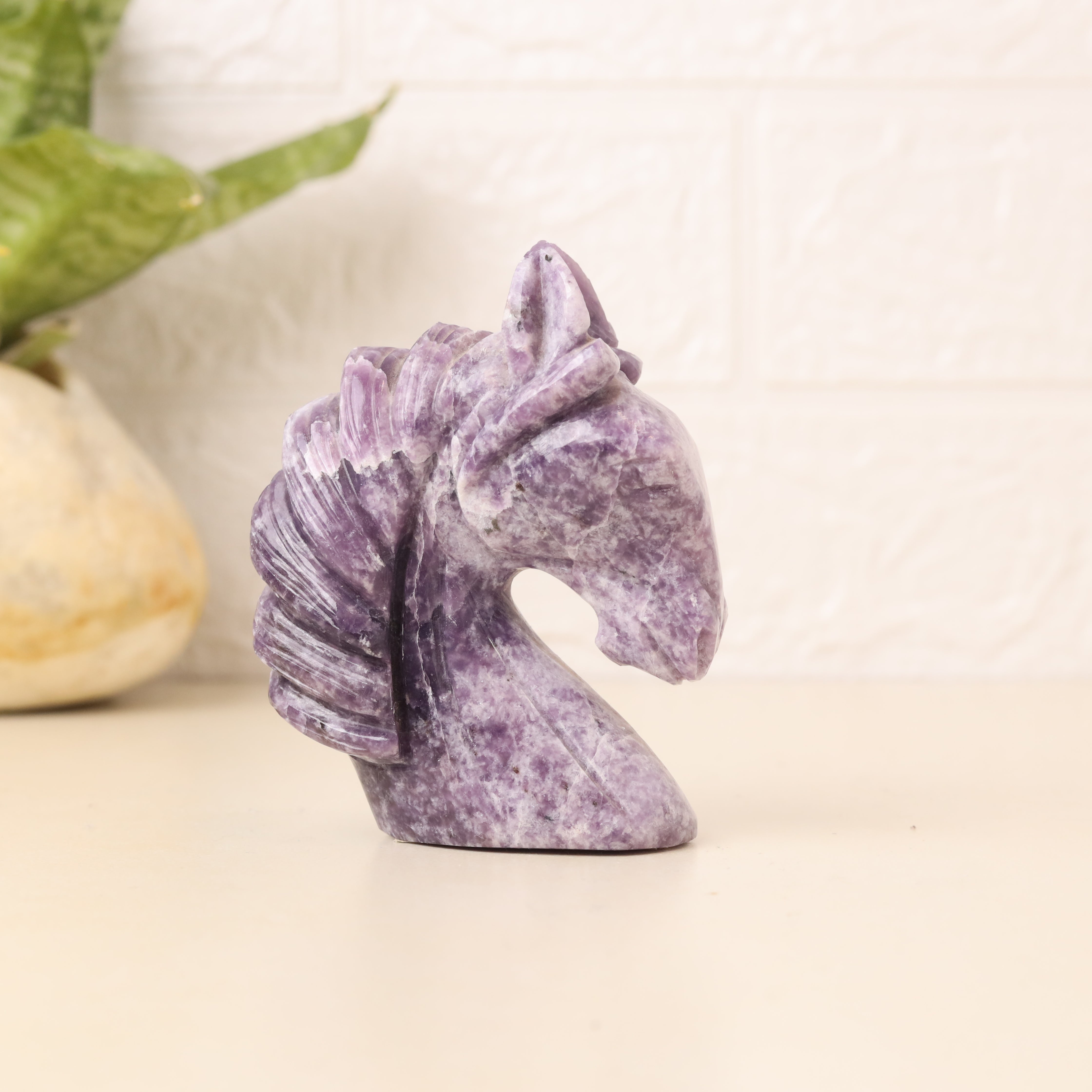Natural Lepidolite Horse Hand Carved Sculpture Figurine 235g