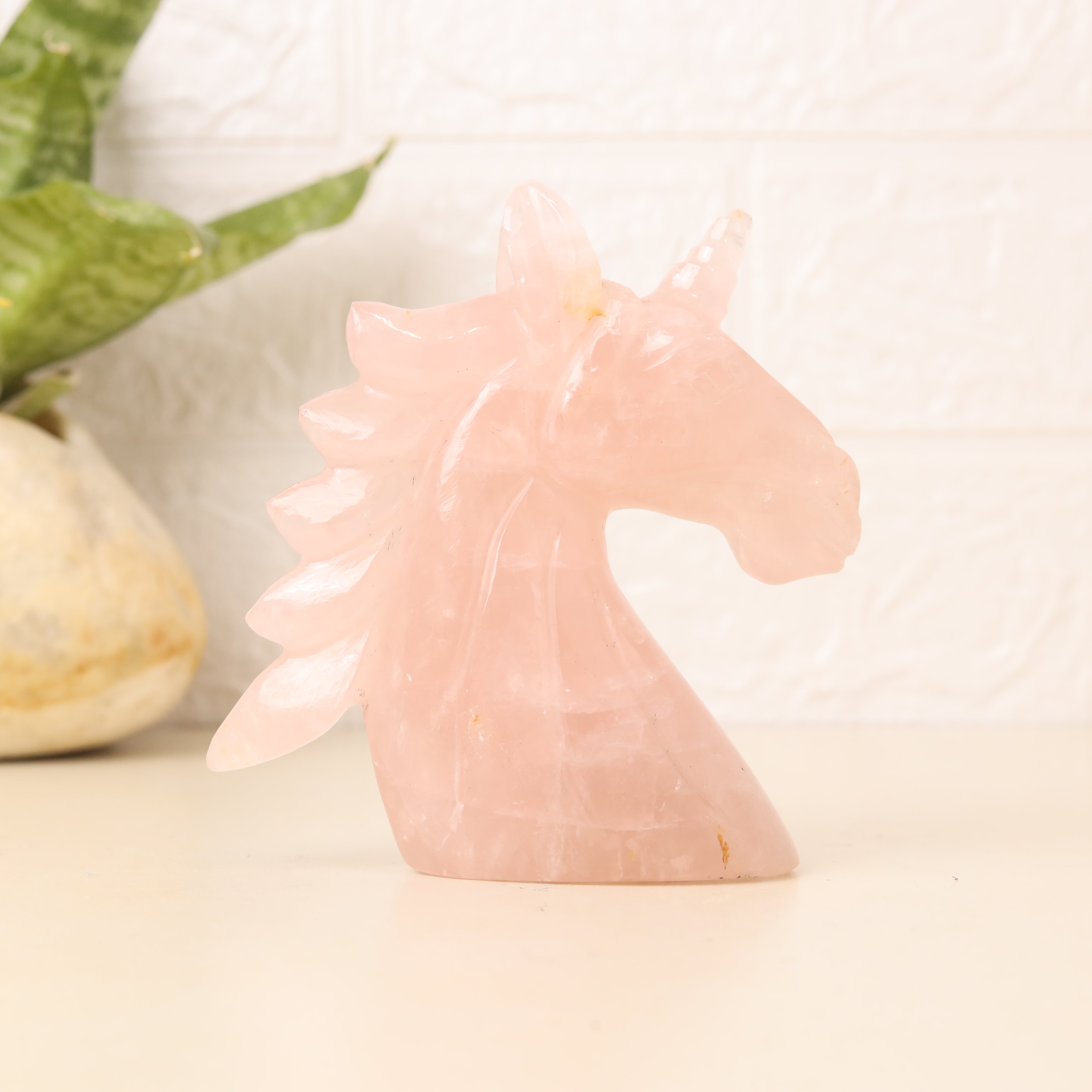 Natural Rose Quartz Unicorn Hand Carved Sculpture Figurine 372g