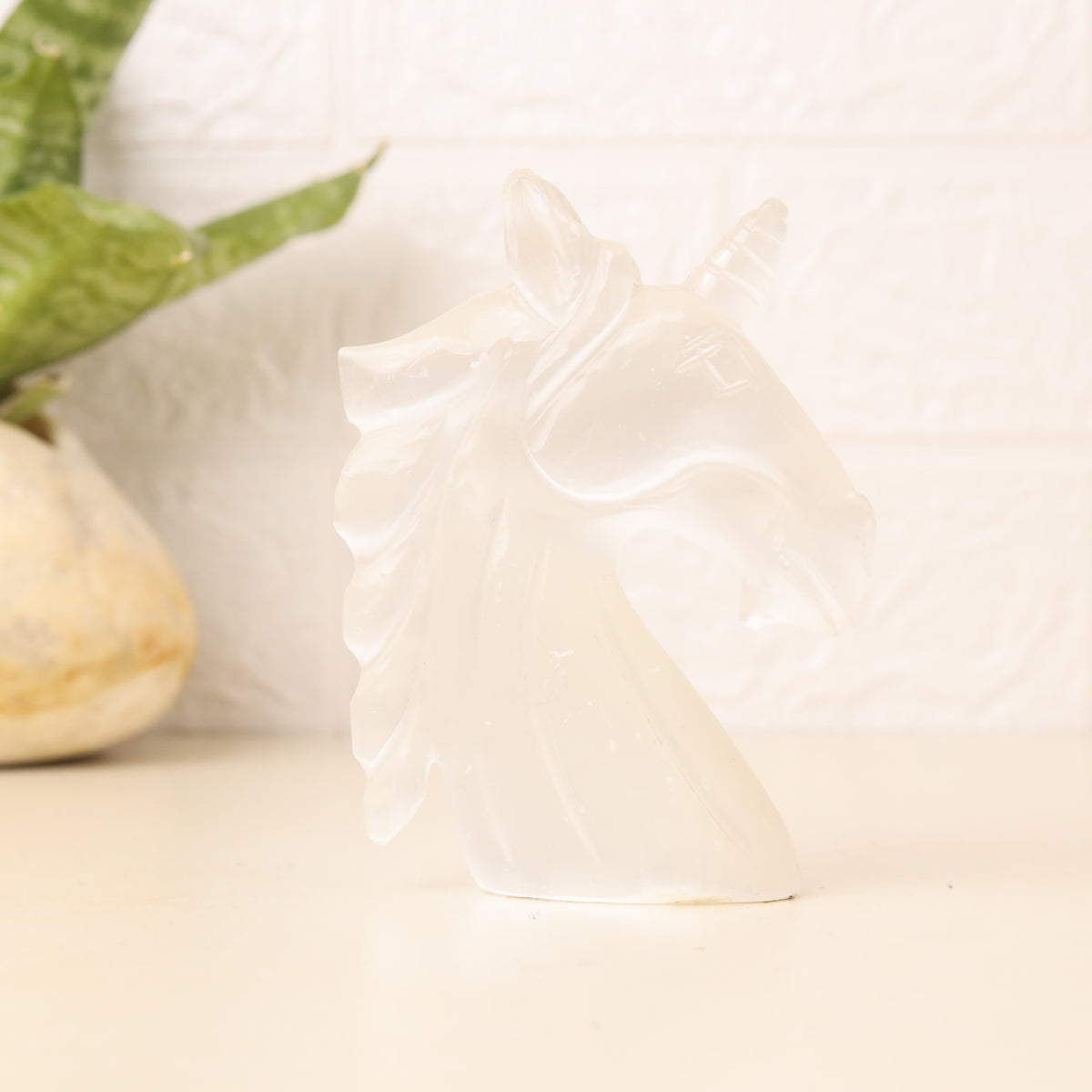 Natural Selenite Unicorn Hand Carved Sculpture Figurine 226g
