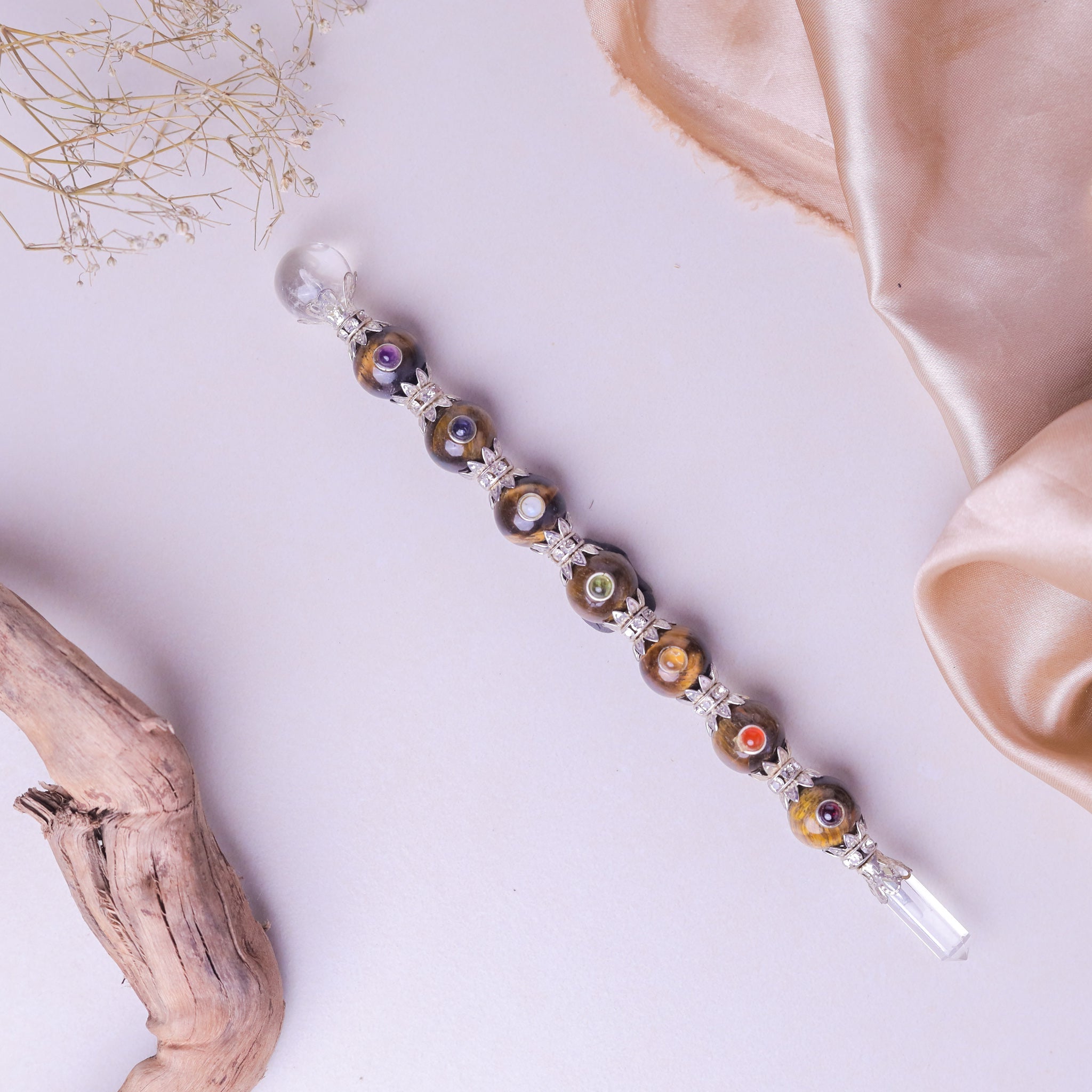 NATURAL TIGER EYE BALL REIKI STICK