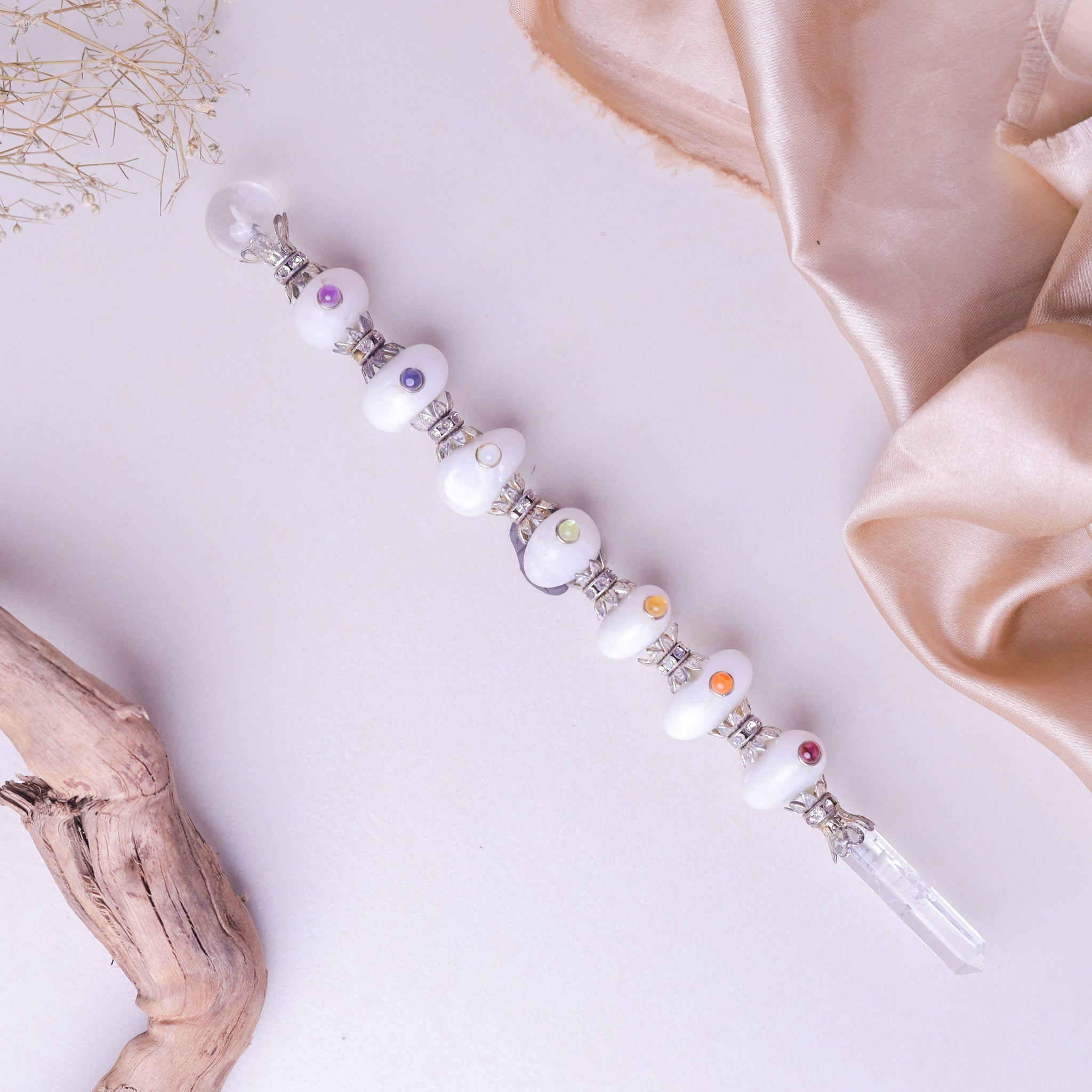 NATURAL WHITE AGATE TUMBLE REIKI STICK