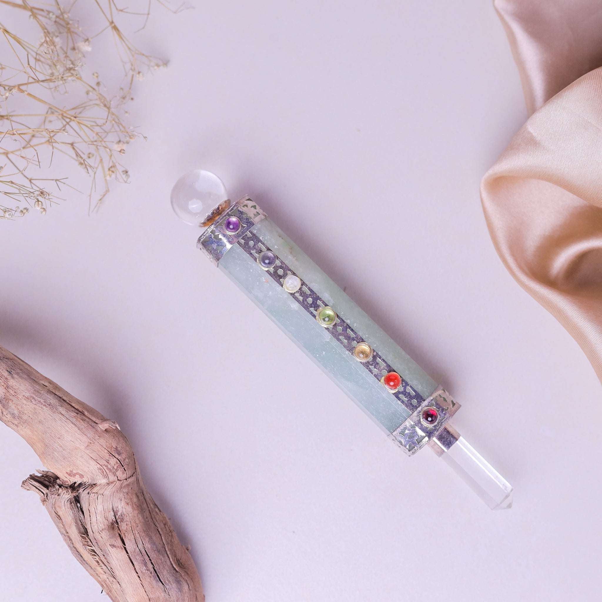 NATURAL GREEN AVENTURINE ROUND REIKI STICK