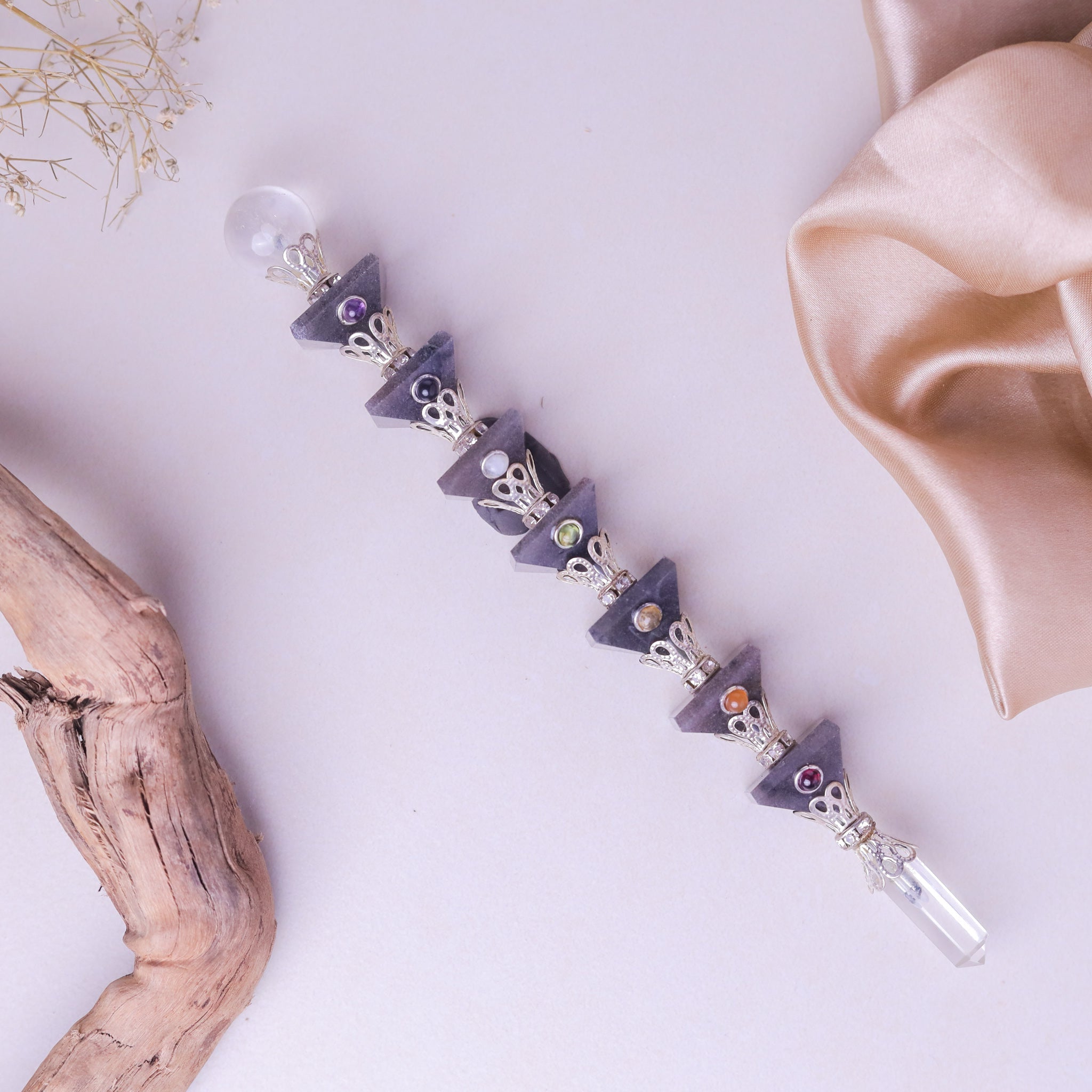 NATURAL GREY AVENTURINE PYRAMID REIKI STICK