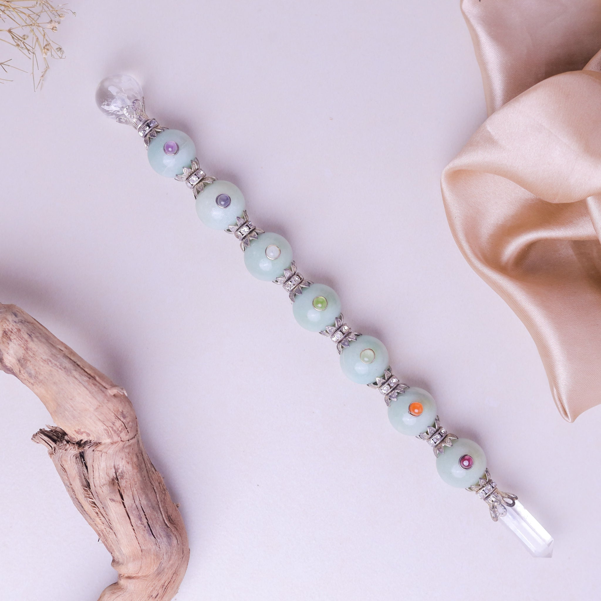 NATURAL GREEN AVENTURINE BALL REIKI STICK