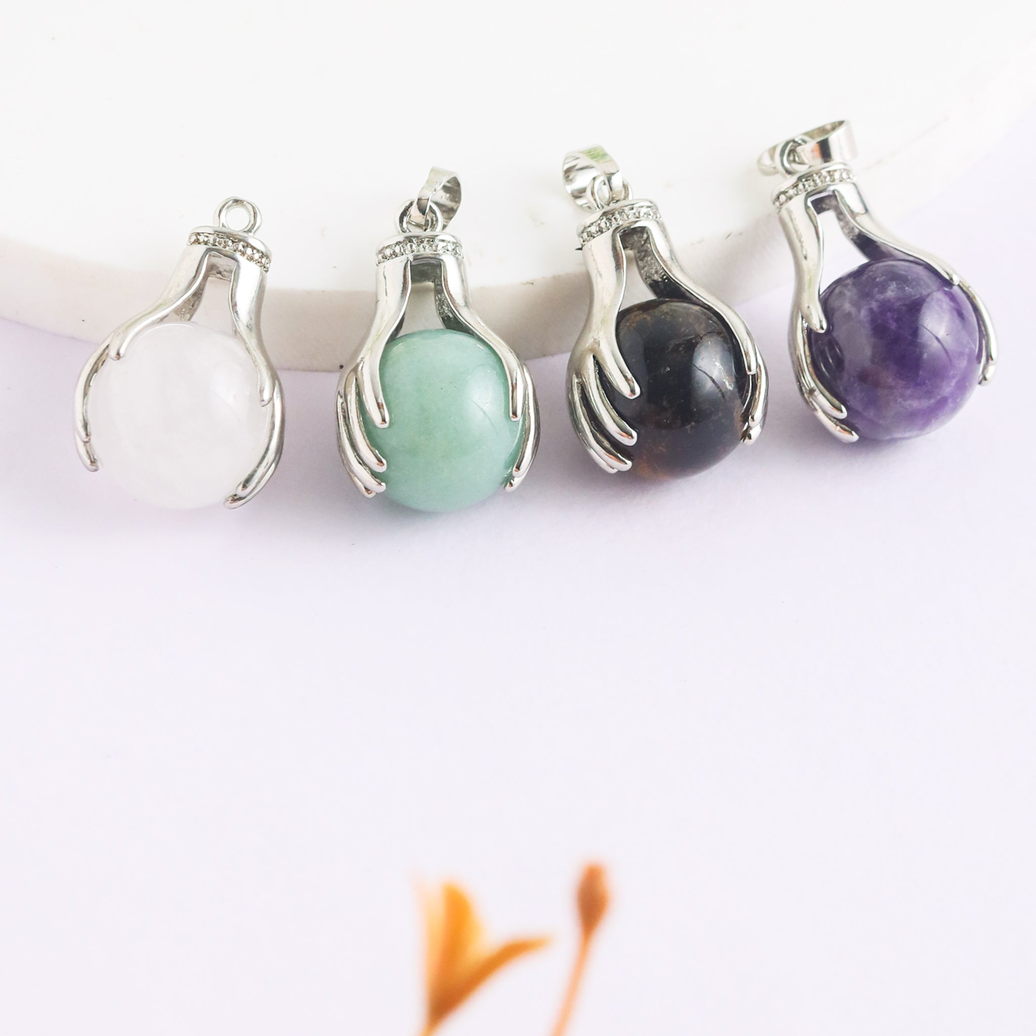 Hand Shape Pendant With Natural Crystals