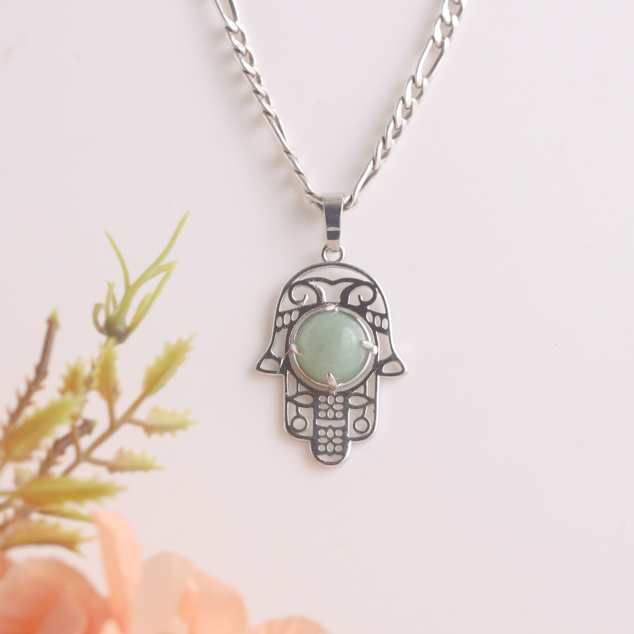 Humsa Shape Pendant With Natural Crystals