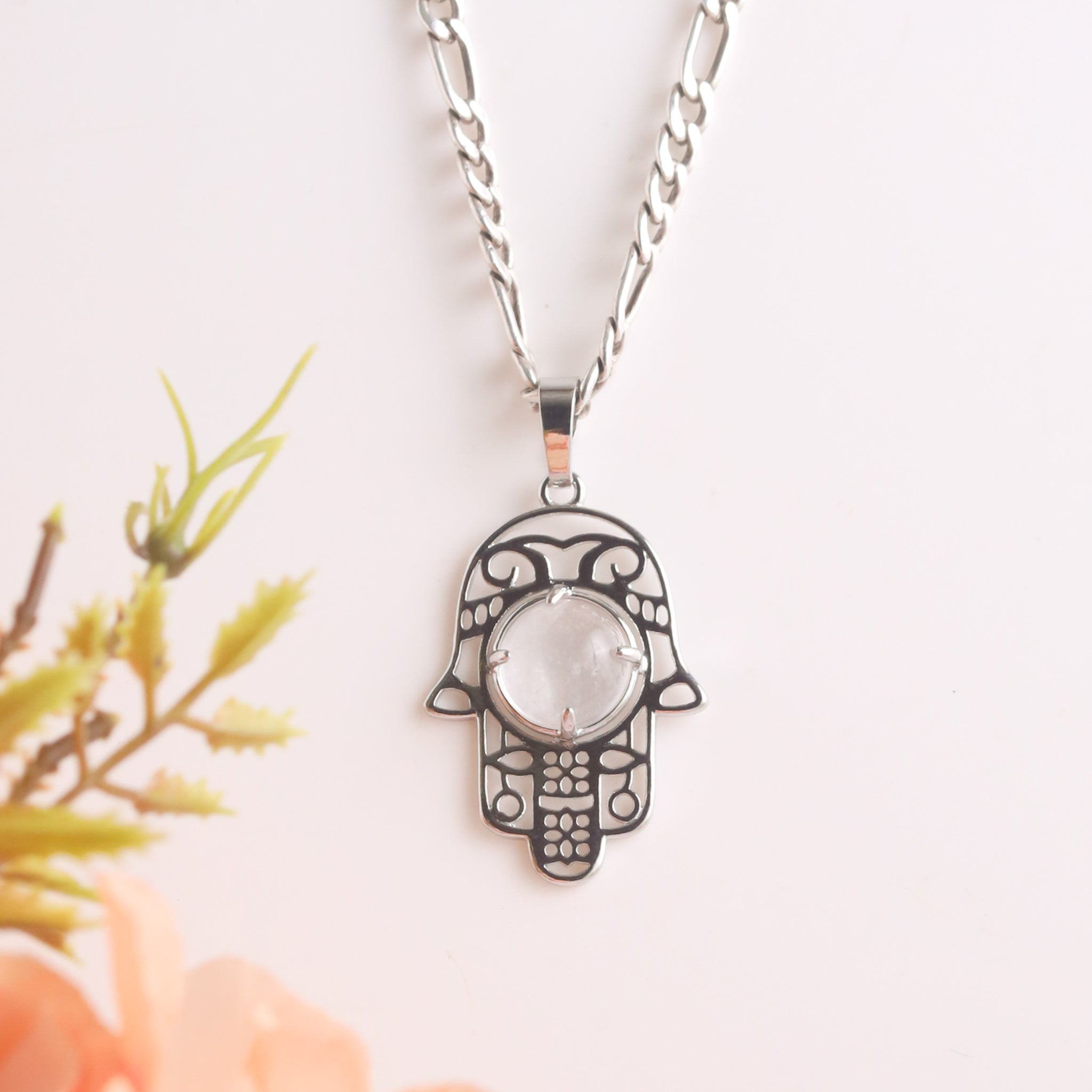 Humsa Shape Pendant With Natural Crystals (2)