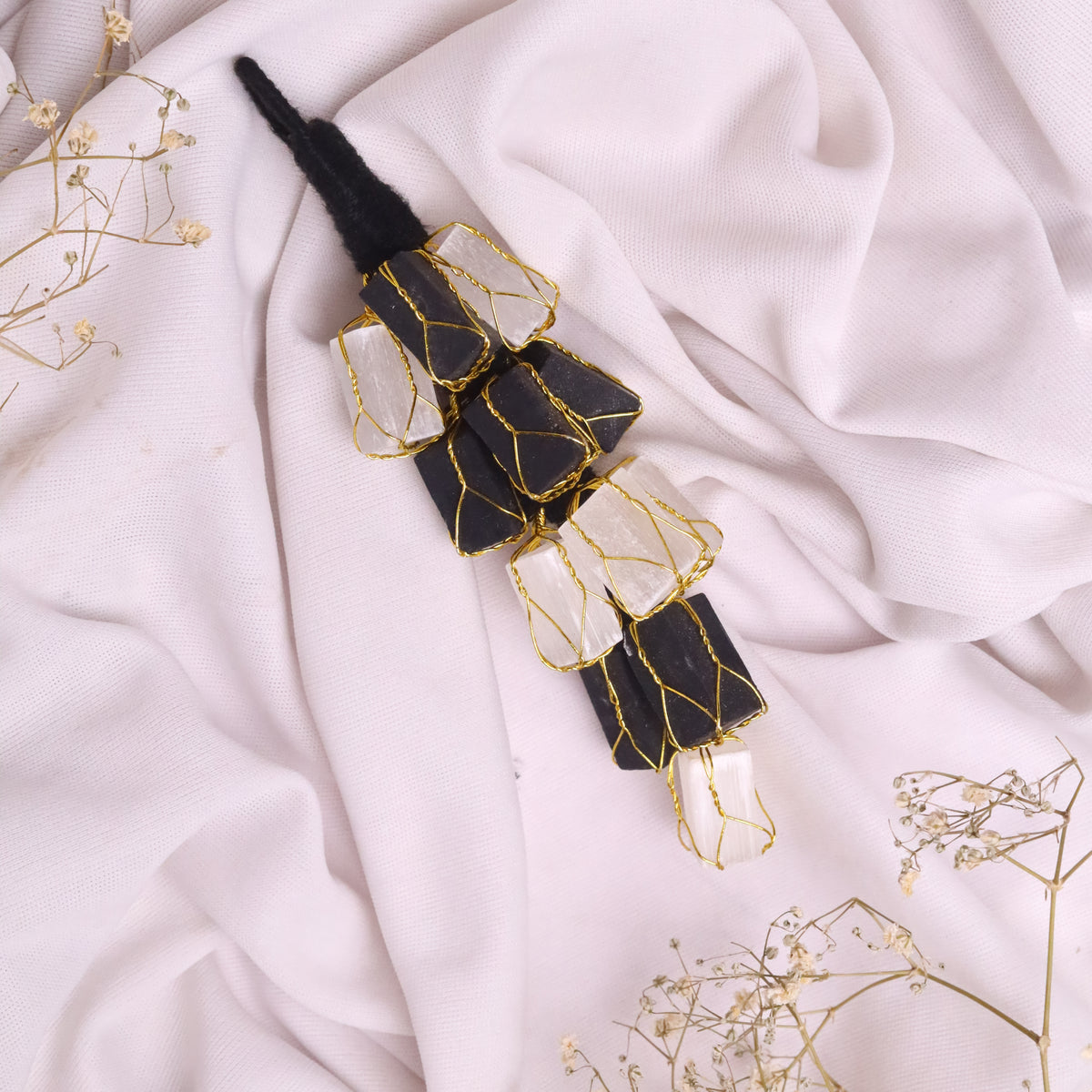 Natural Black Tourmaline & Selenite Hanger