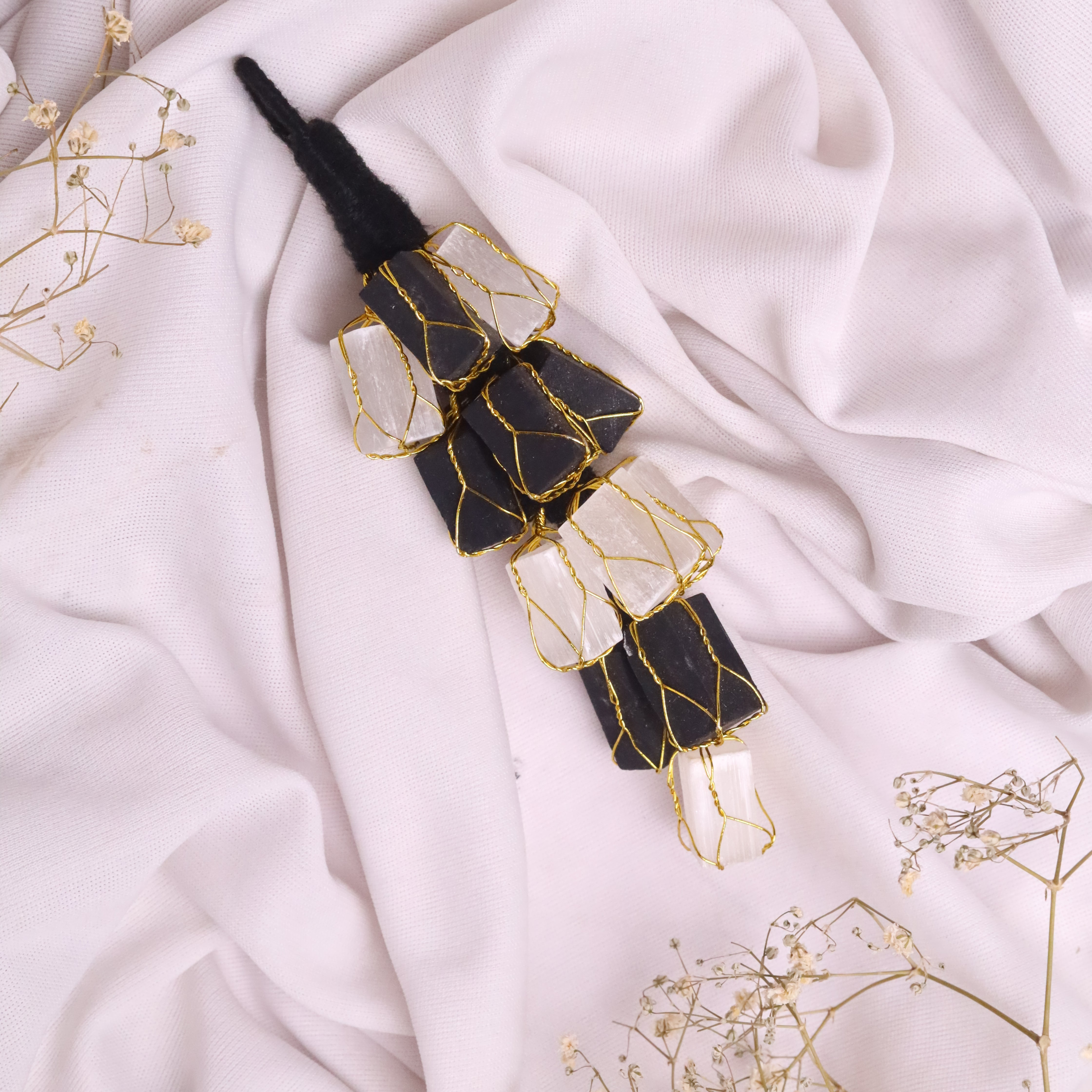 Natural Black Tourmaline & Selenite Hanger