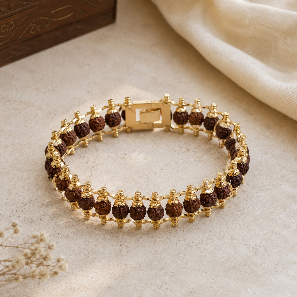 Natural Rudraksha Bracelet | Indonesia | Golden Plated | Certified