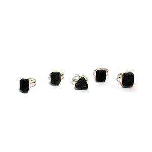 Natural Black Tourmaline Adjustable Ring Flat Lay – Crystal Jewellery | Bellarosa Gems
