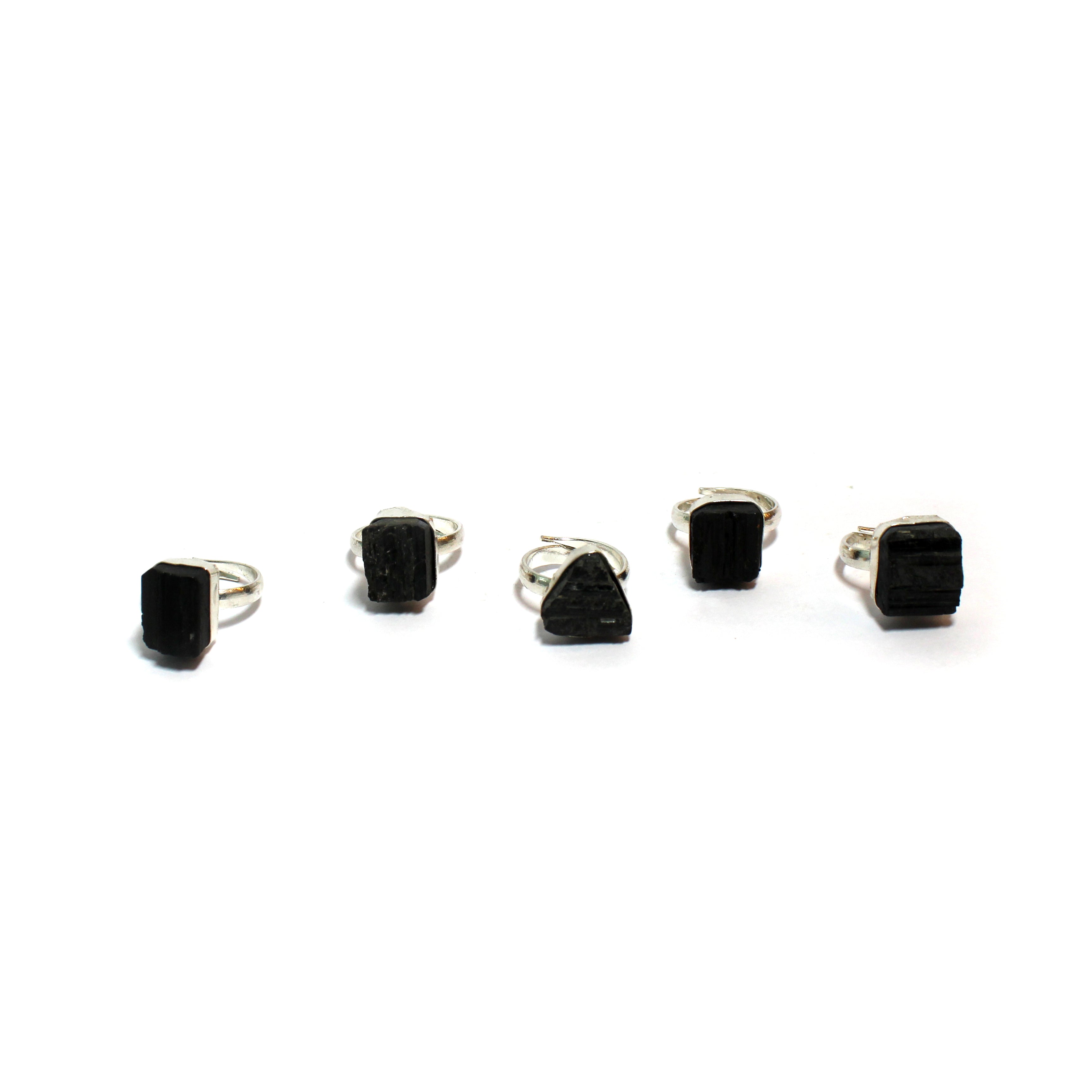 Natural Black Tourmaline Adjustable Ring Flat Lay – Crystal Jewellery | Bellarosa Gems