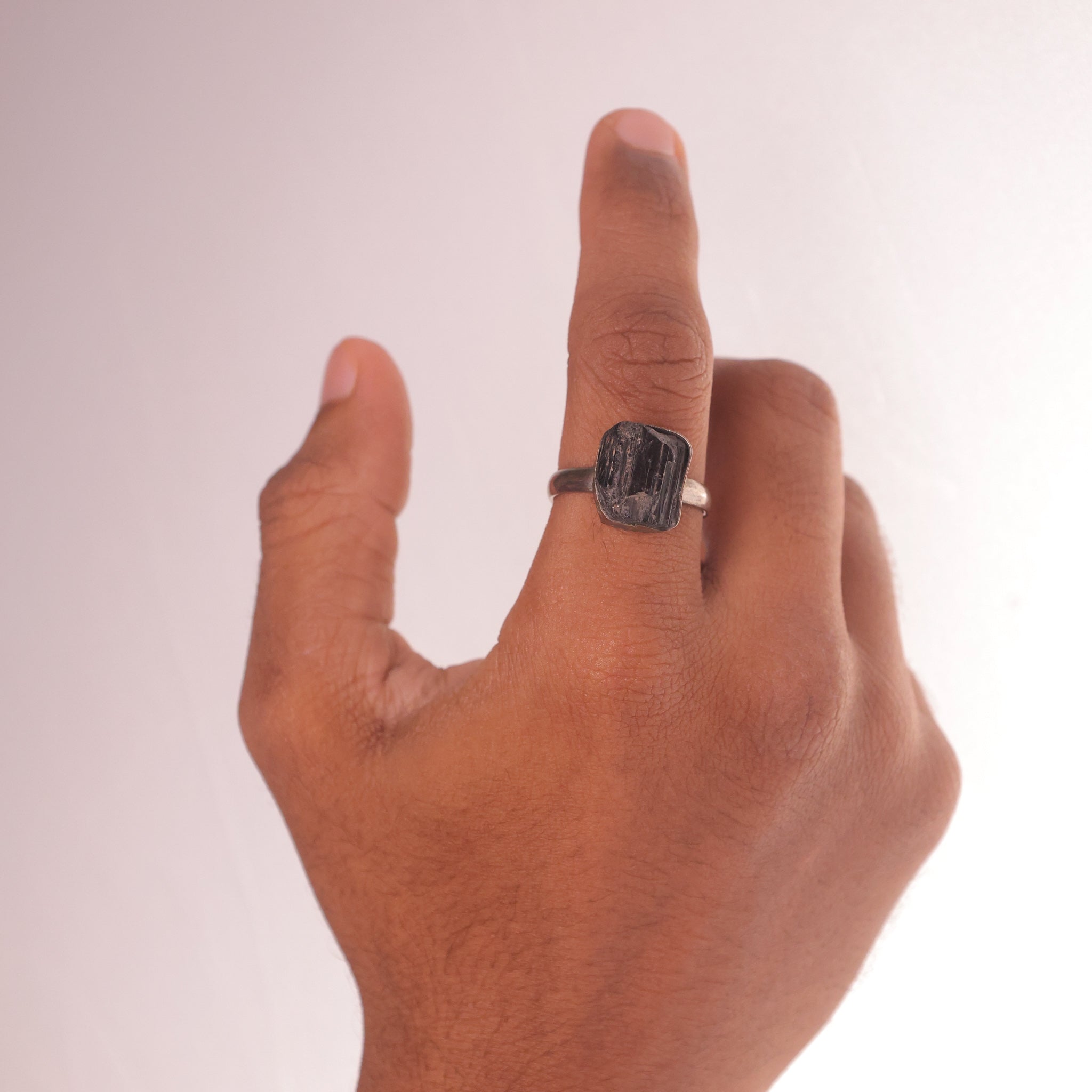 Natural Black Tourmaline Crystal Ring – Protection Stone Adjustable | Bellarosa Gems
