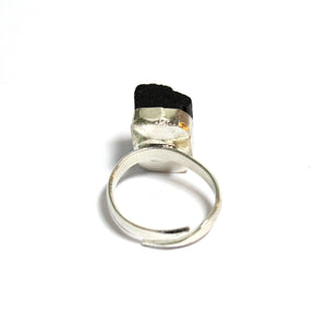 Natural Black Tourmaline Ring Front View – Raw Stone Detail | Bellarosa Gems Surat
