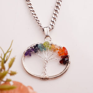 Natural 7 Chakra Tree of Life Pendant Angle View – Genuine Crystal