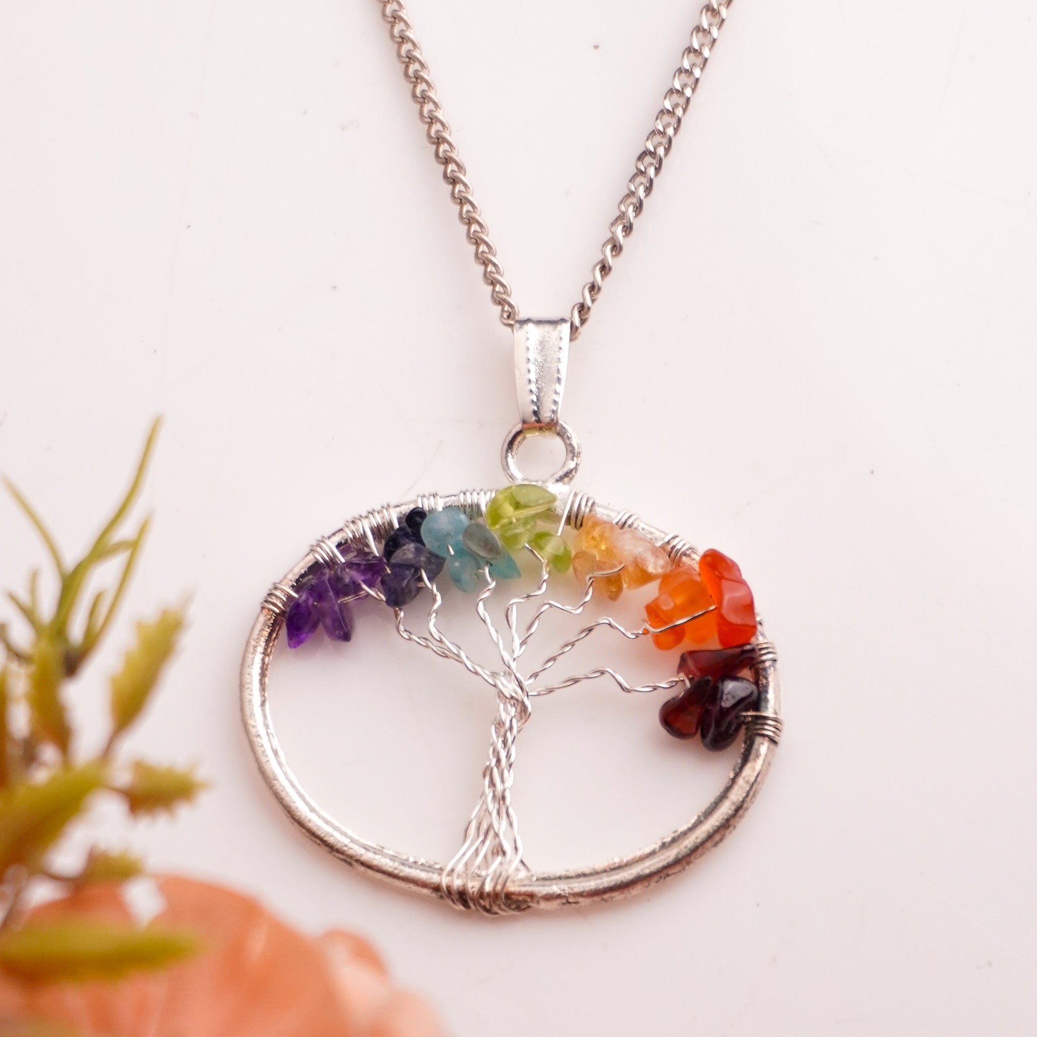 Natural 7 Chakra Tree of Life Pendant Close Up – Crystal Detail