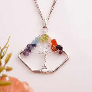 Natural 7 Chakra Tree of Life Pendant Flat Lay – Crystal Jewellery