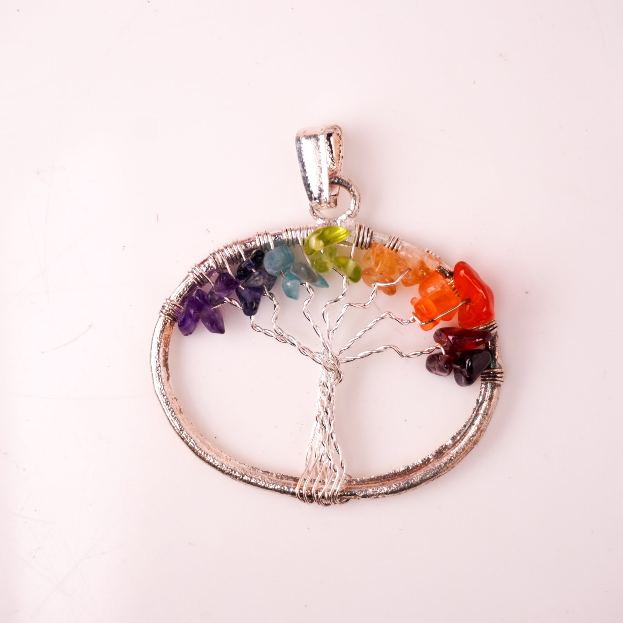 Natural 7 Chakra Tree of Life Pendant Heart Shape – Certified