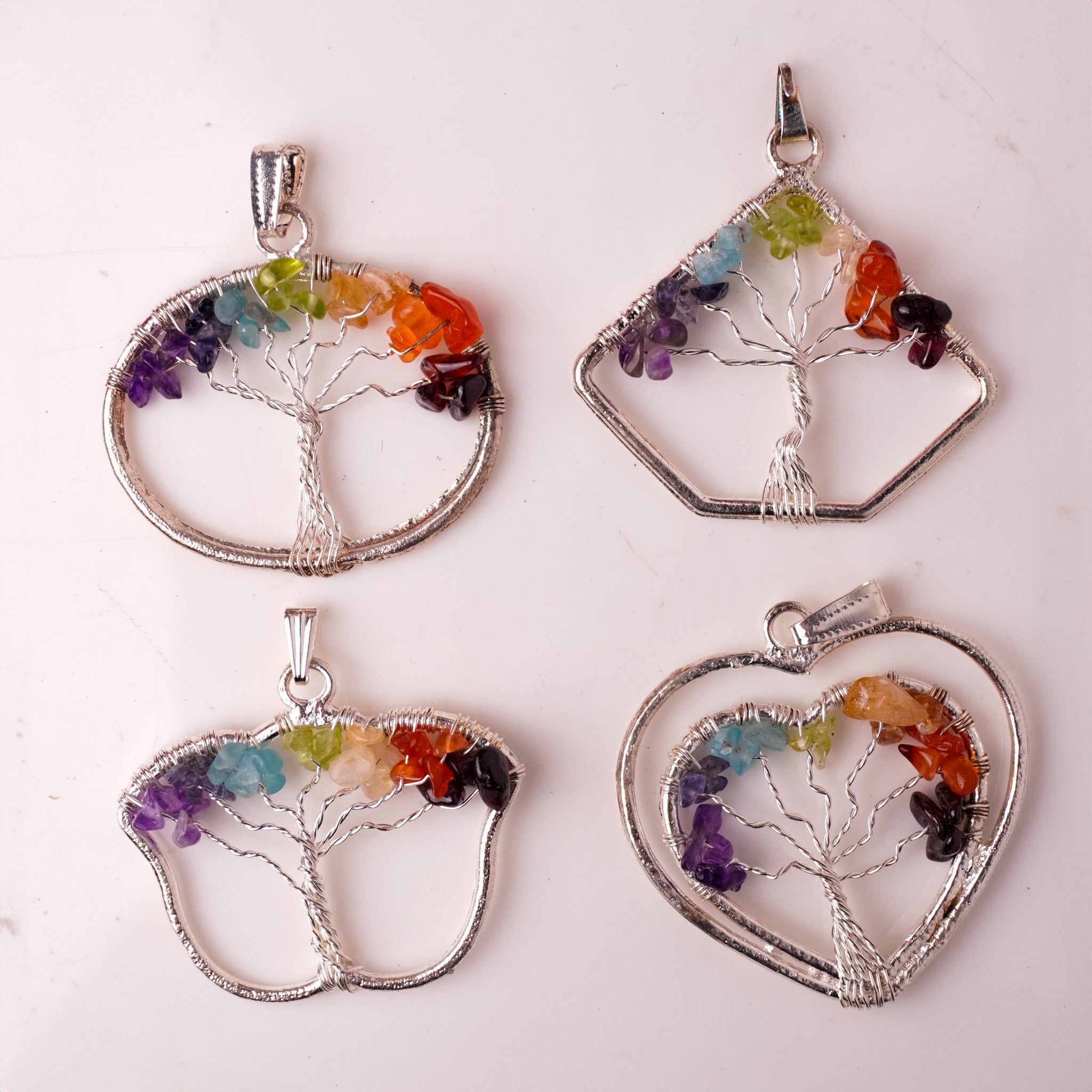 Natural 7 Chakra Tree of Life Pendant – Heart Oval Butterfly
