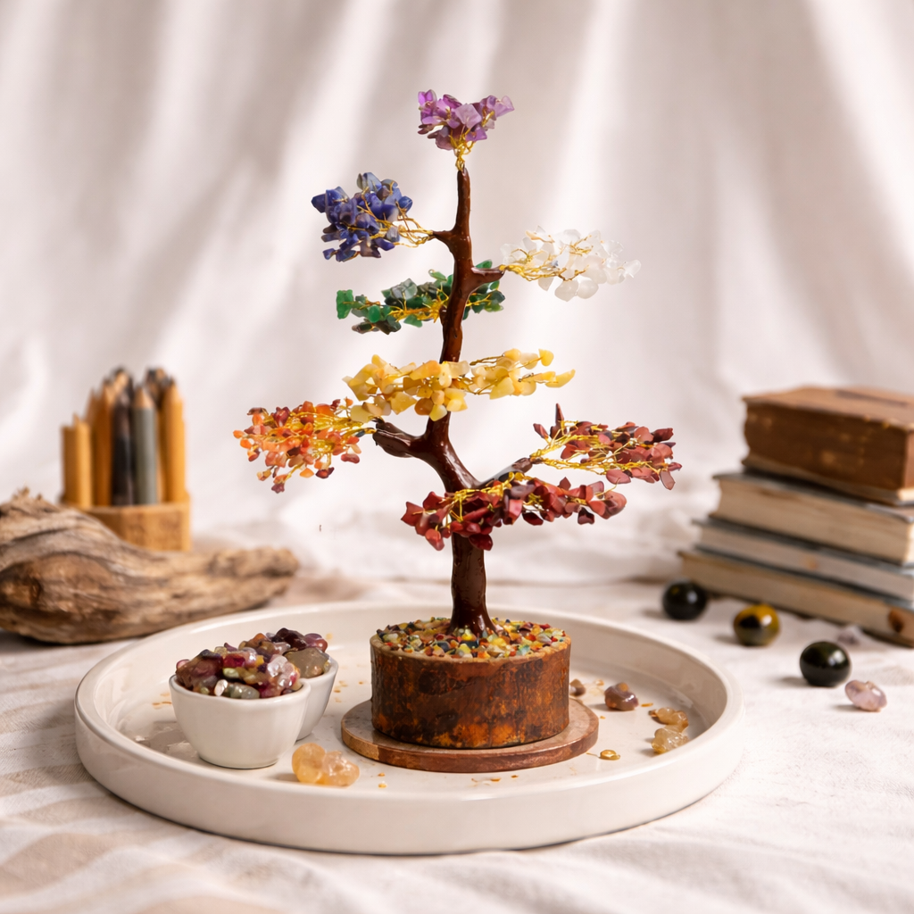 Natural 7 Chakra Crystal Tree Side Angle – Healing Stone Tree | Bellarosa Gems