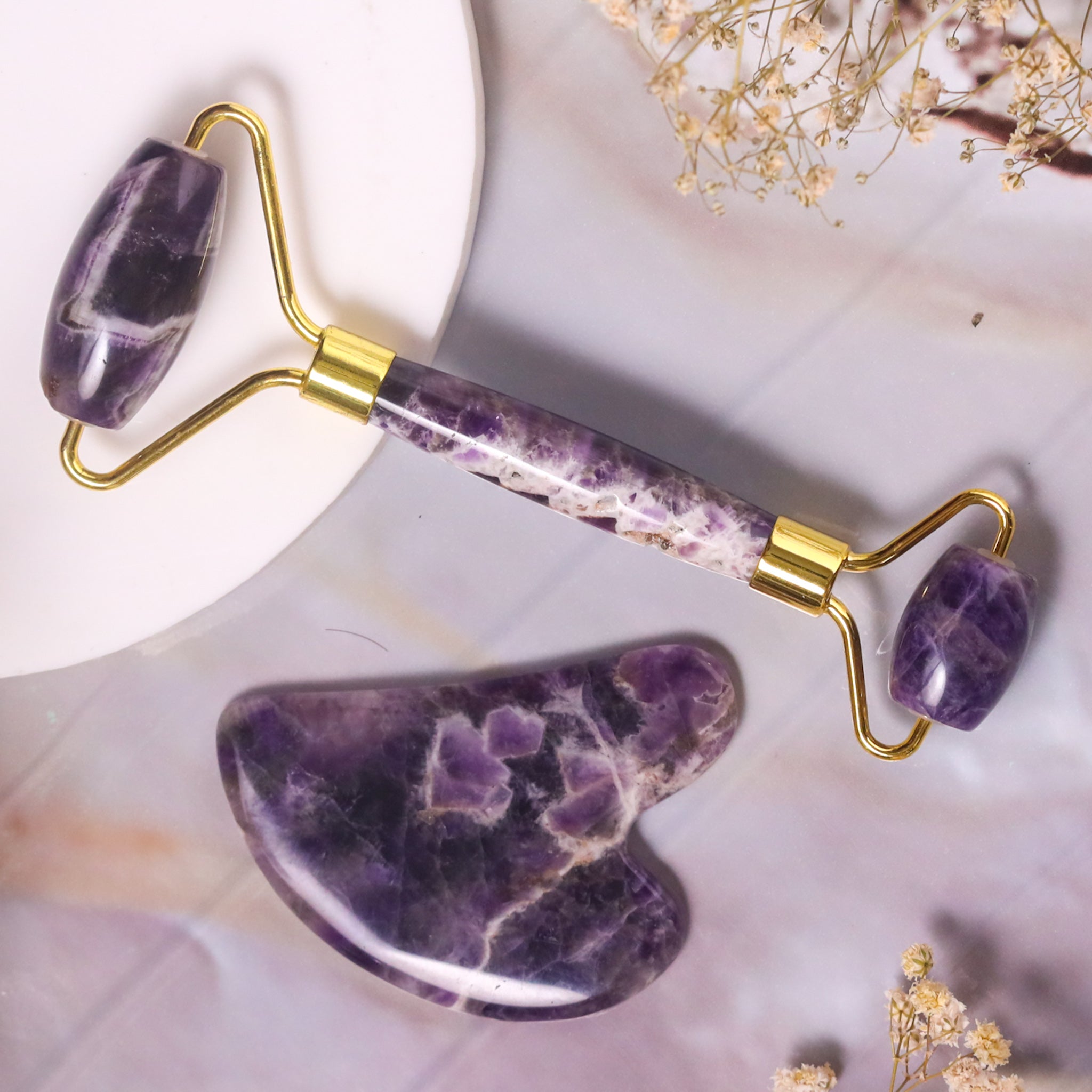 Natural Amethyst Face Roller – Dual Sided Purple Crystal Skin Care