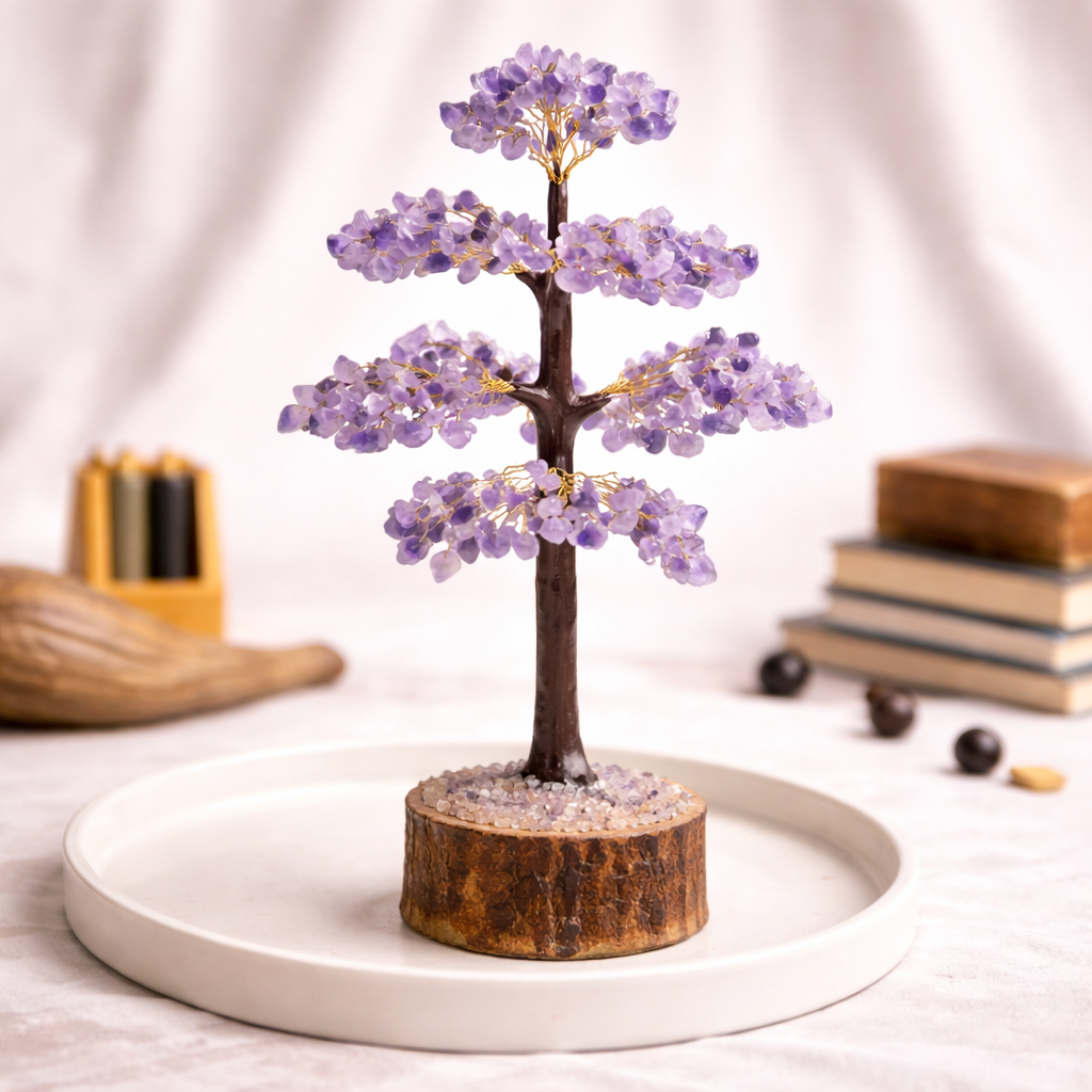 Natural Amethyst Crystal Tree Side Angle – Purple Stone Tree | Bellarosa Gems