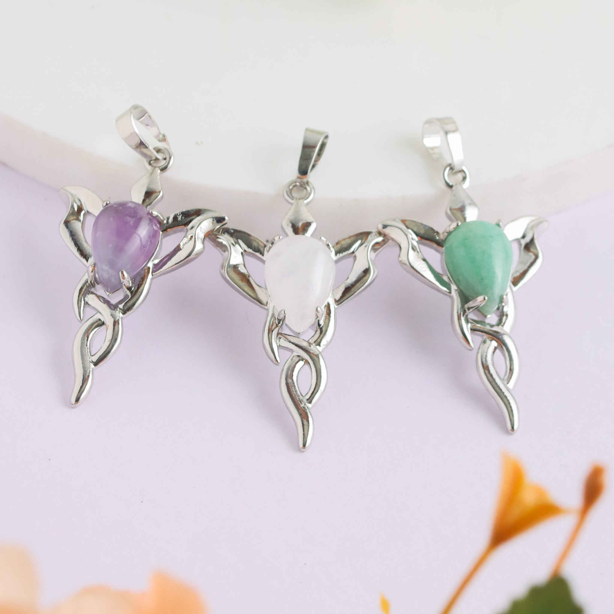 Natural Angel Shape Crystal Pendant – Amethyst Clear Quartz Green Aventurine