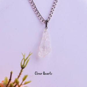 Natural Clear Quartz Raw Pendant Side View – Bellarosa Gems Surat