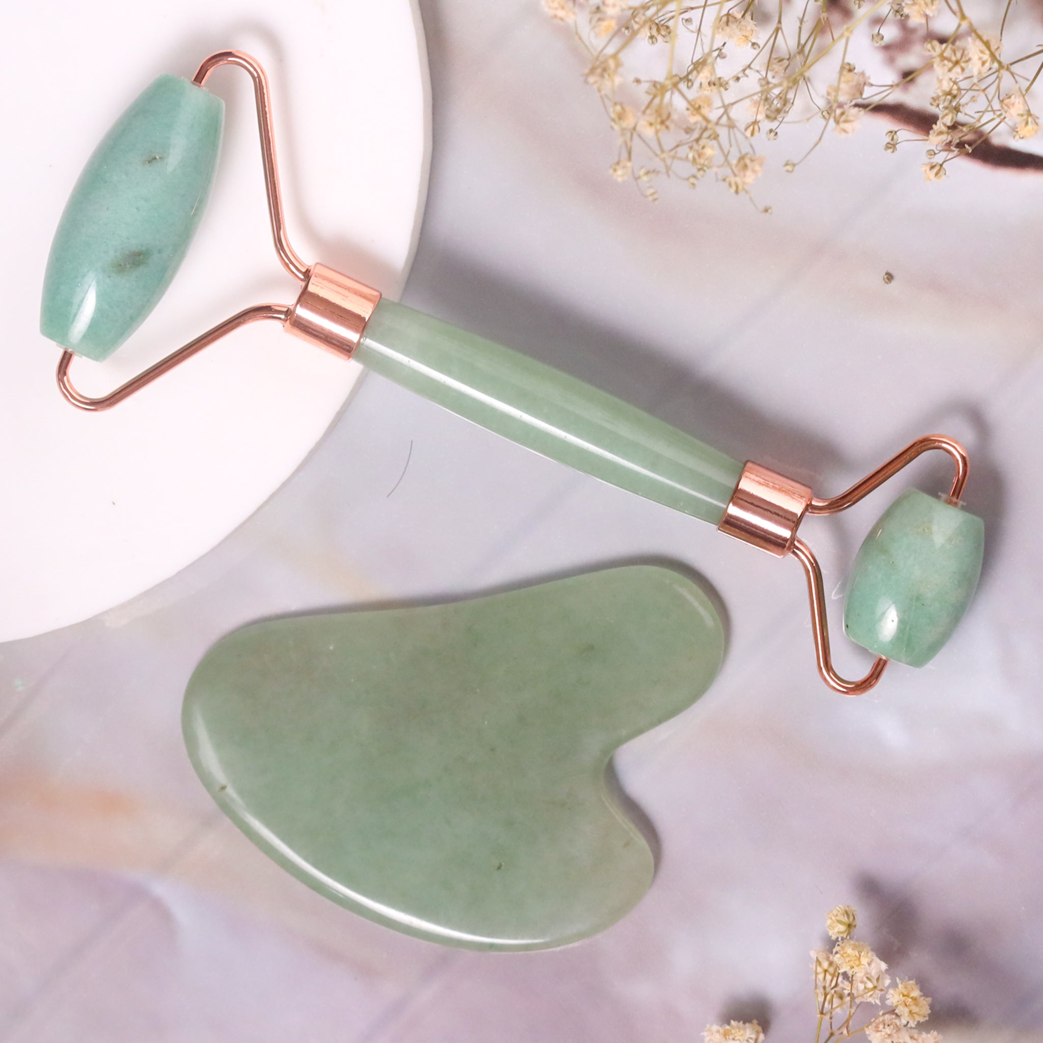 Natural Green Aventurine Face Roller – Dual Sided Crystal Skin Care