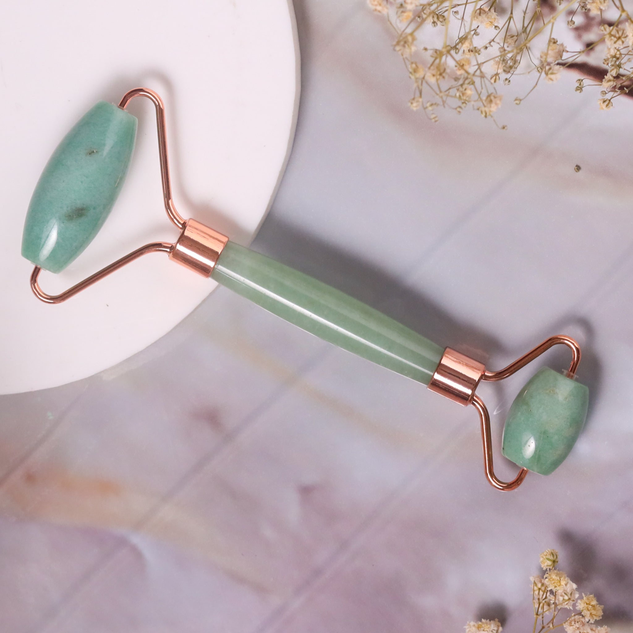 Natural Green Aventurine Face Roller Styled Shot – Premium Crystal Tool