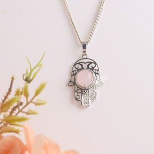 Natural Rose Quartz Hamsa Shape Pendant – Love Stone Jewellery