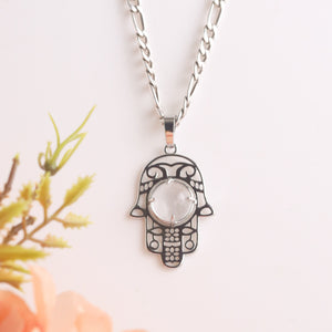 Natural Clear Quartz Hamsa Shape Pendant – Spiritual Crystal Jewellery