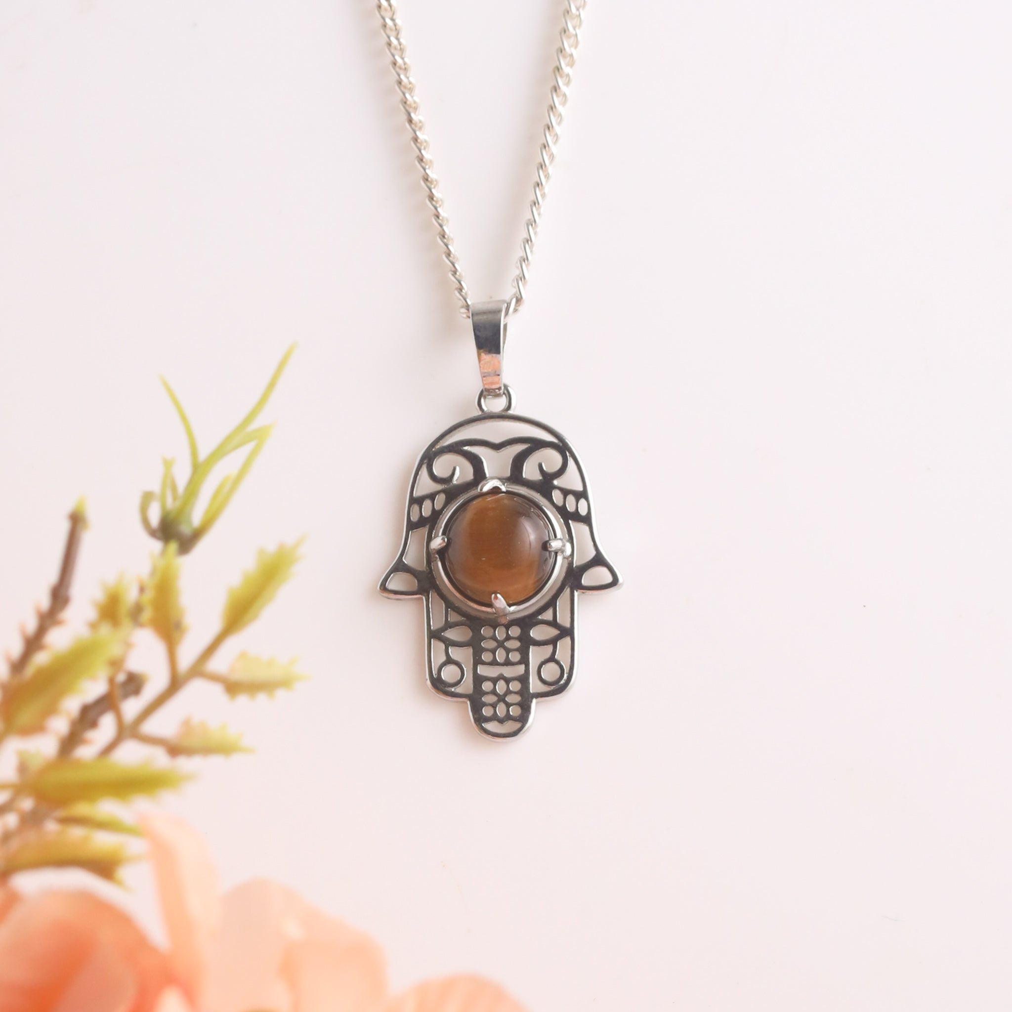 Natural Tiger Eye Hamsa Shape Pendant – Confidence Stone