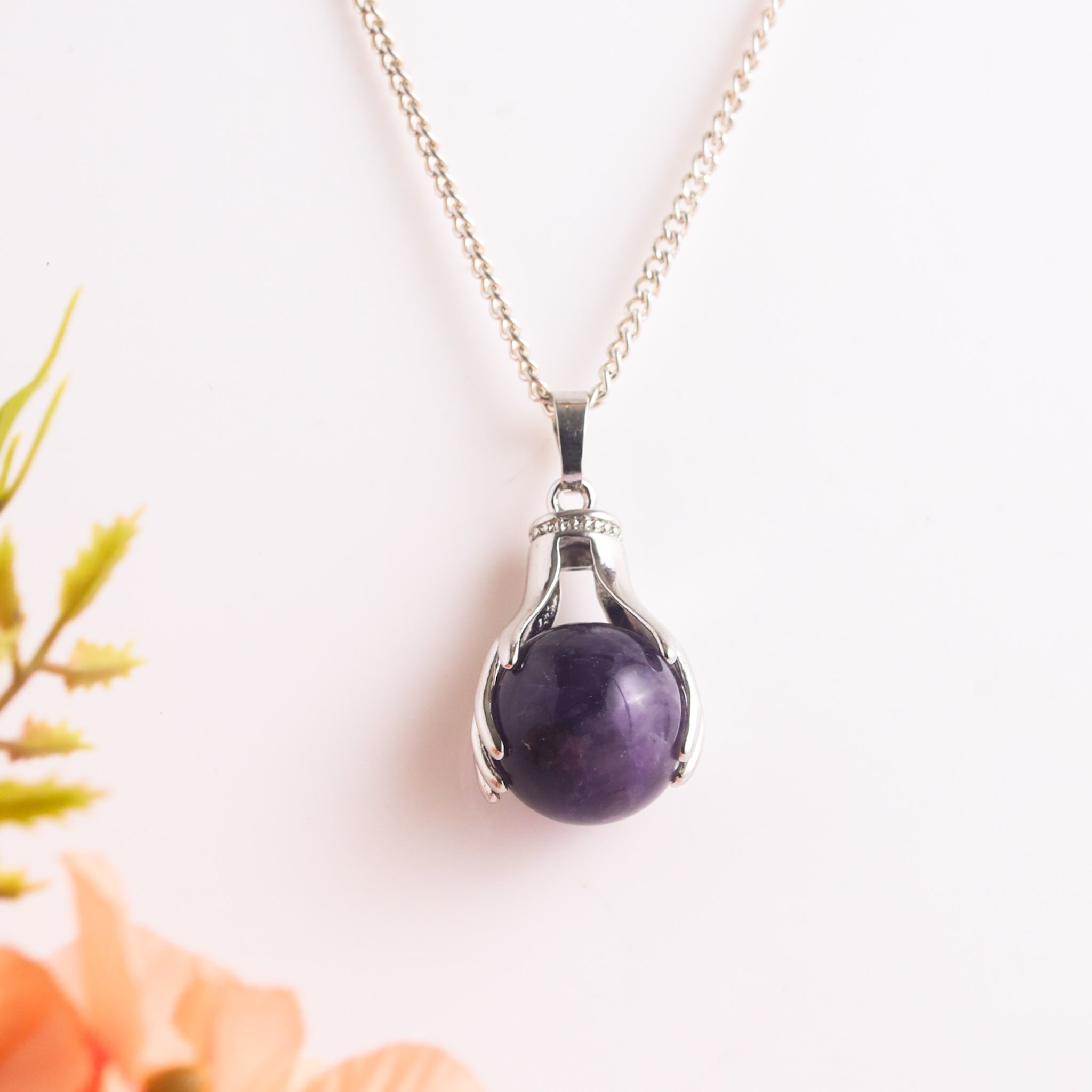 Natural Amethyst Hand Shape Pendant – Purple Crystal Jewellery