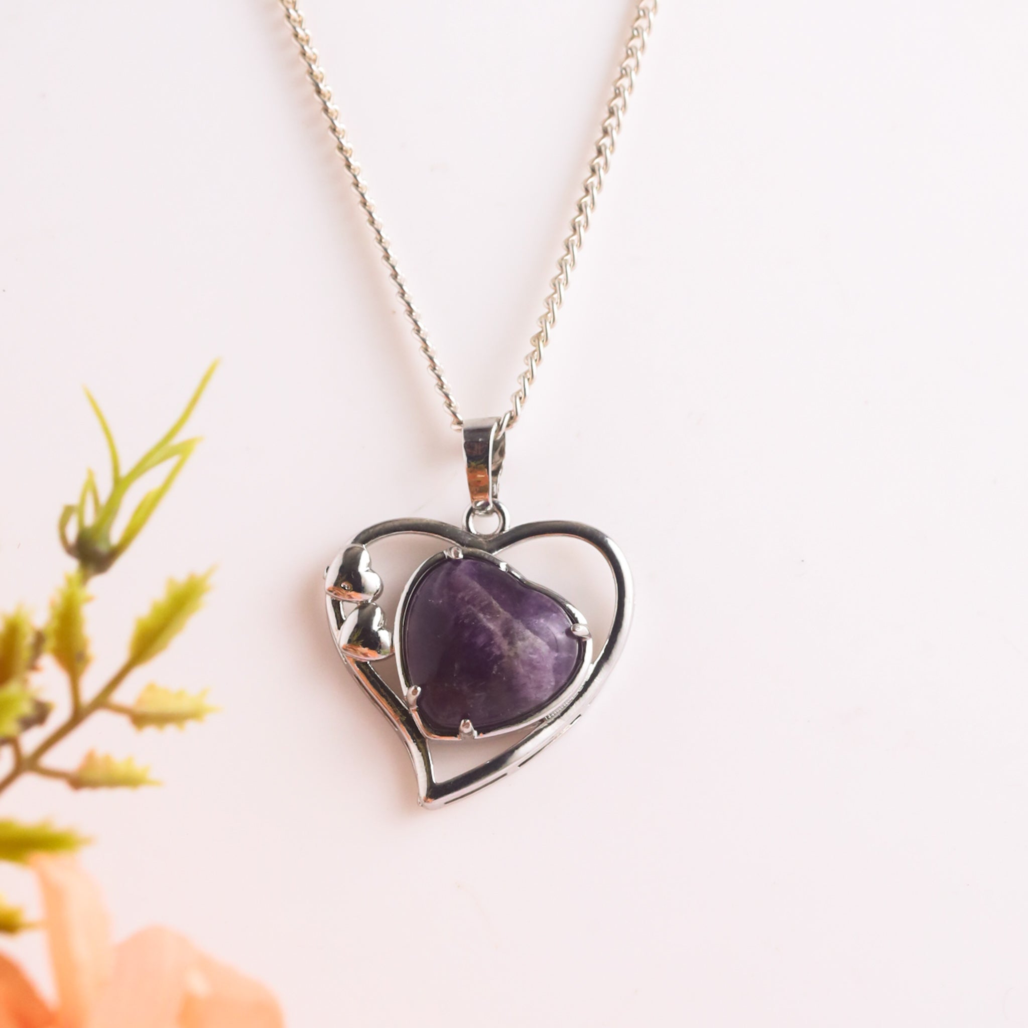 Natural Amethyst Heart Shape Pendant 2 – Purple Crystal Jewellery