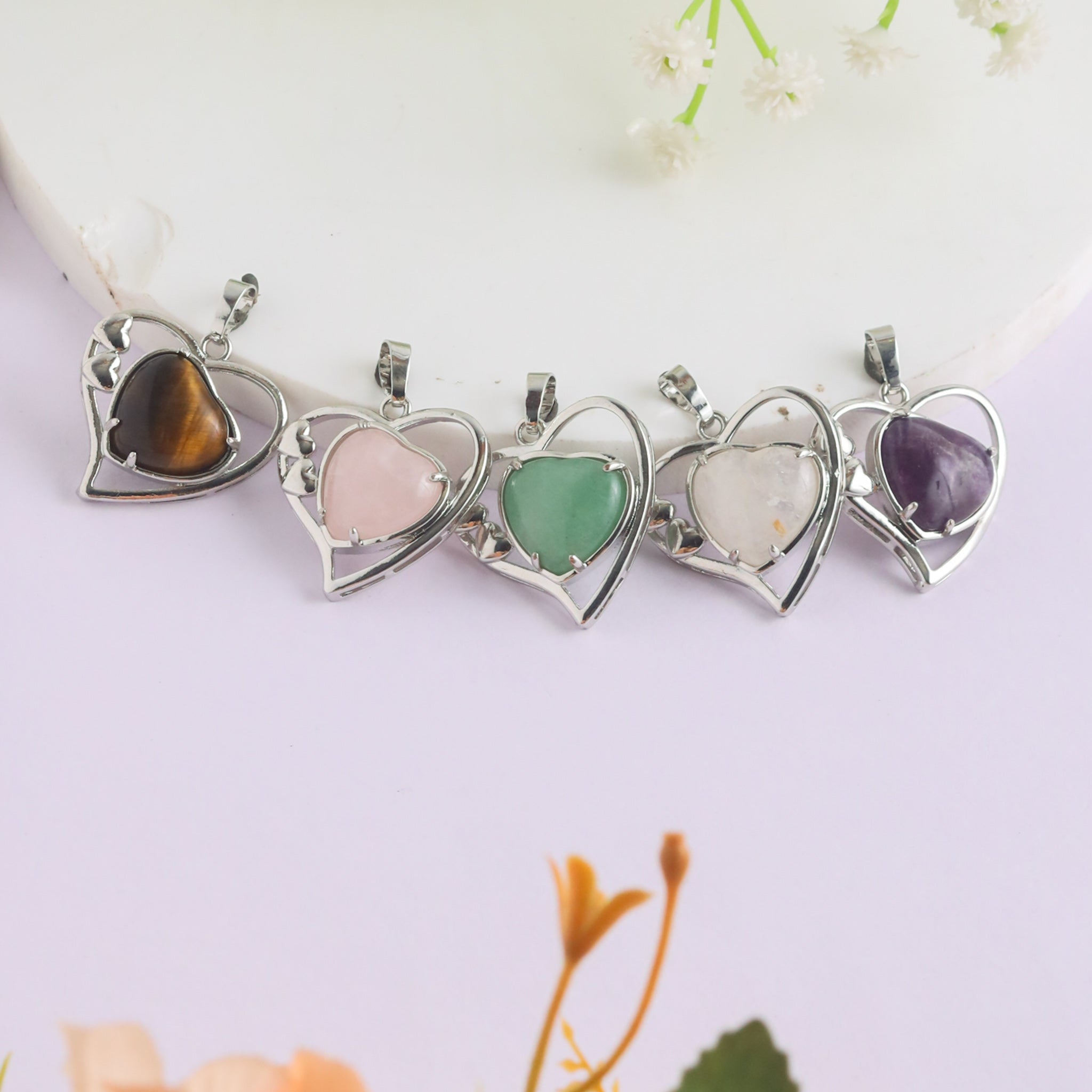 Natural Heart Shape Crystal Pendant 2 – 5 Crystal Varieties