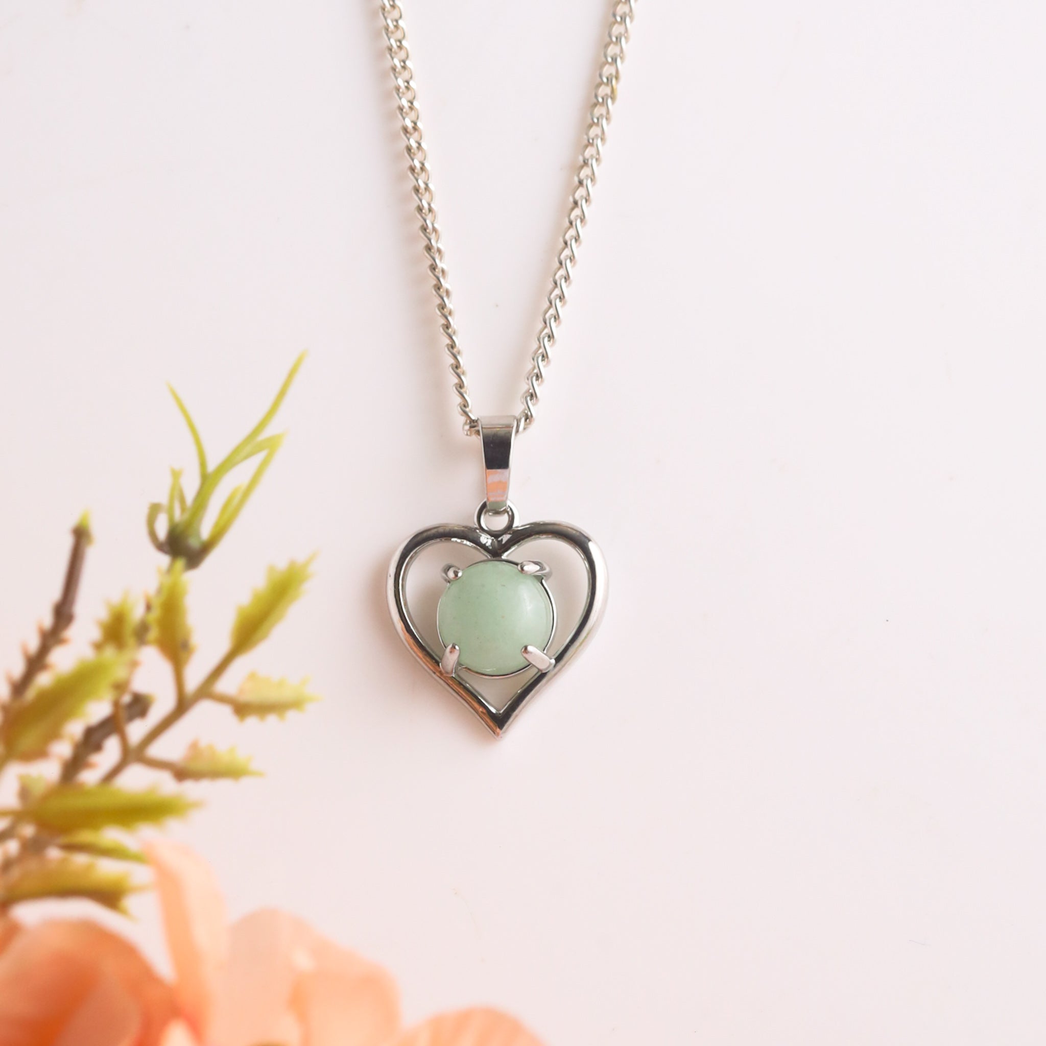 Natural Heart Shape Crystal Pendant Worn View – Lifestyle